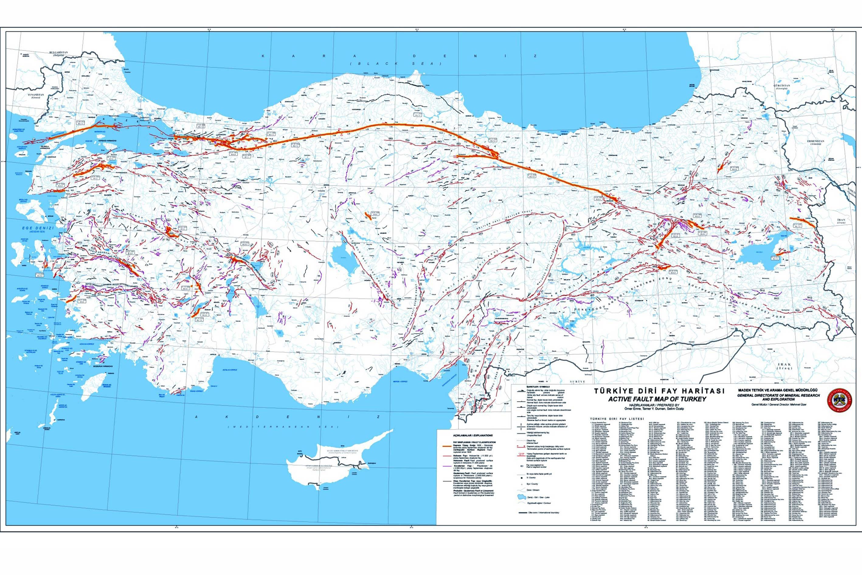 MTA'nın yayınladığı diri fay hattı haritası 