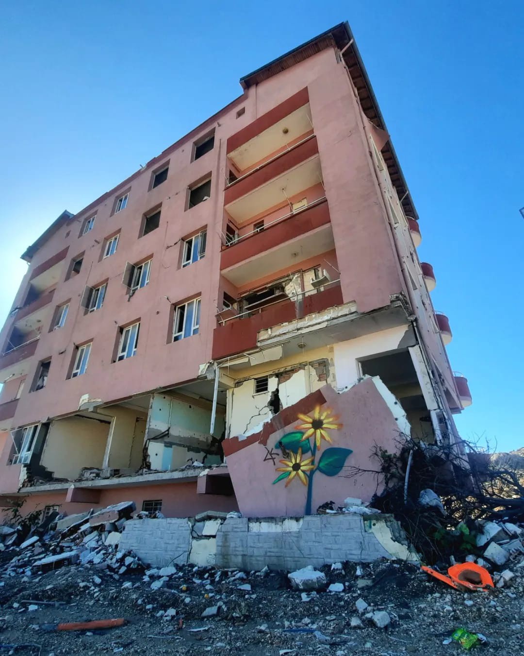 Sanatçı Çağla Köseoğlu'nun Hatay'da yaptığı duvar resimlerinden biri