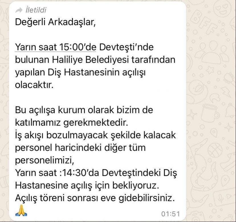 Sağlıkçılara iletilen mesajın ekran görüntüleri.