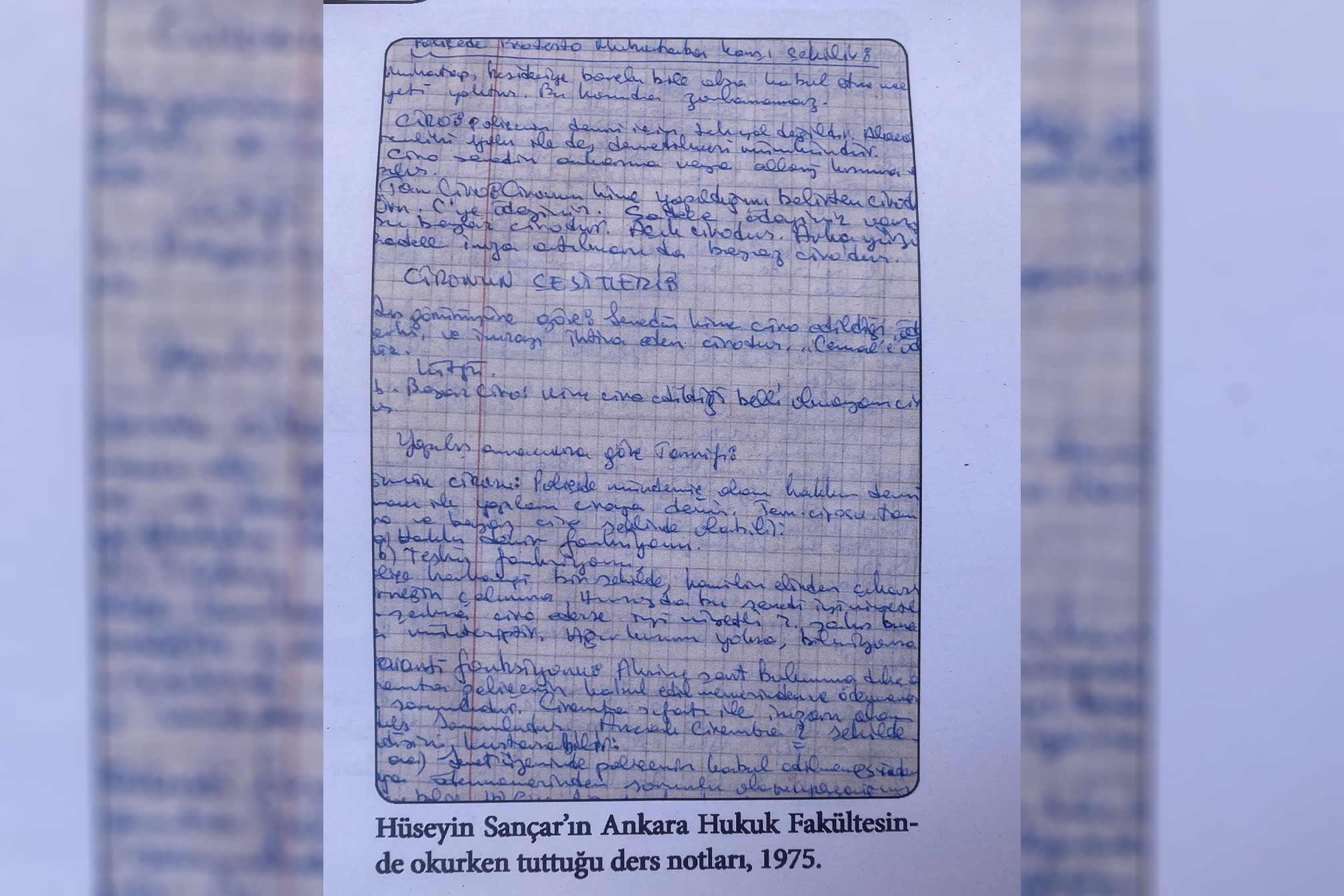 Hüseyin Sançar'ın ankara hukuk fakültesinde okurken tuttuğu ders notları 