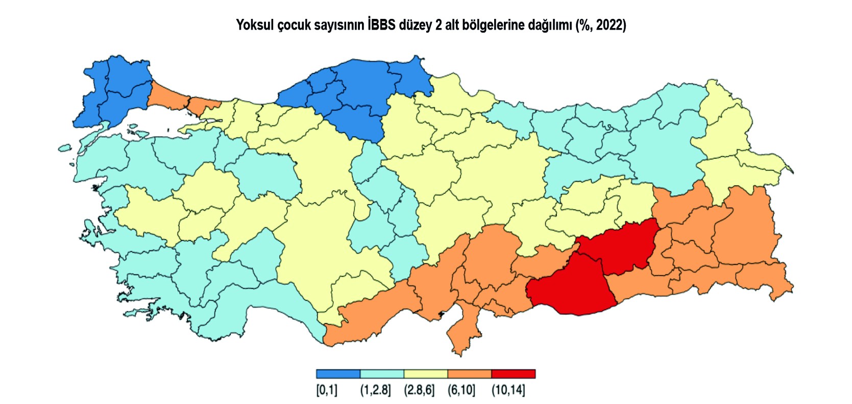 İllere göre yoksul çocuk oranını gösteren harita