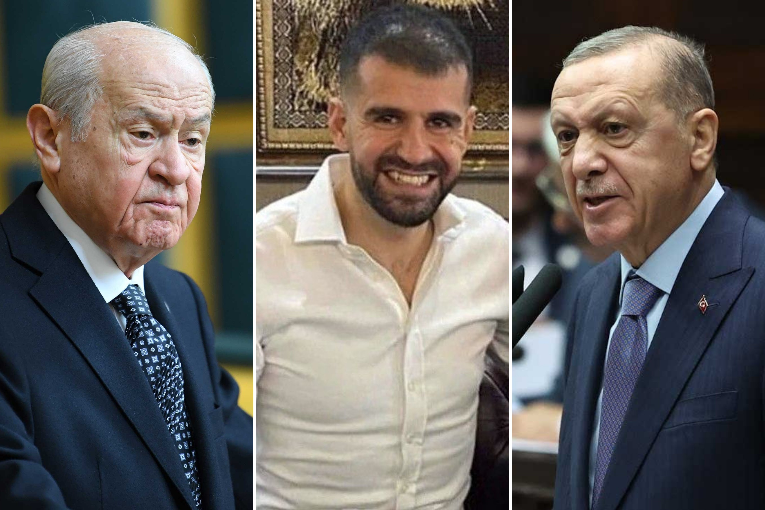 Devlet Bahçeli (solda), Ayhan Bora Kaplan (ortada), Tayyip Erdoğan (sağda)