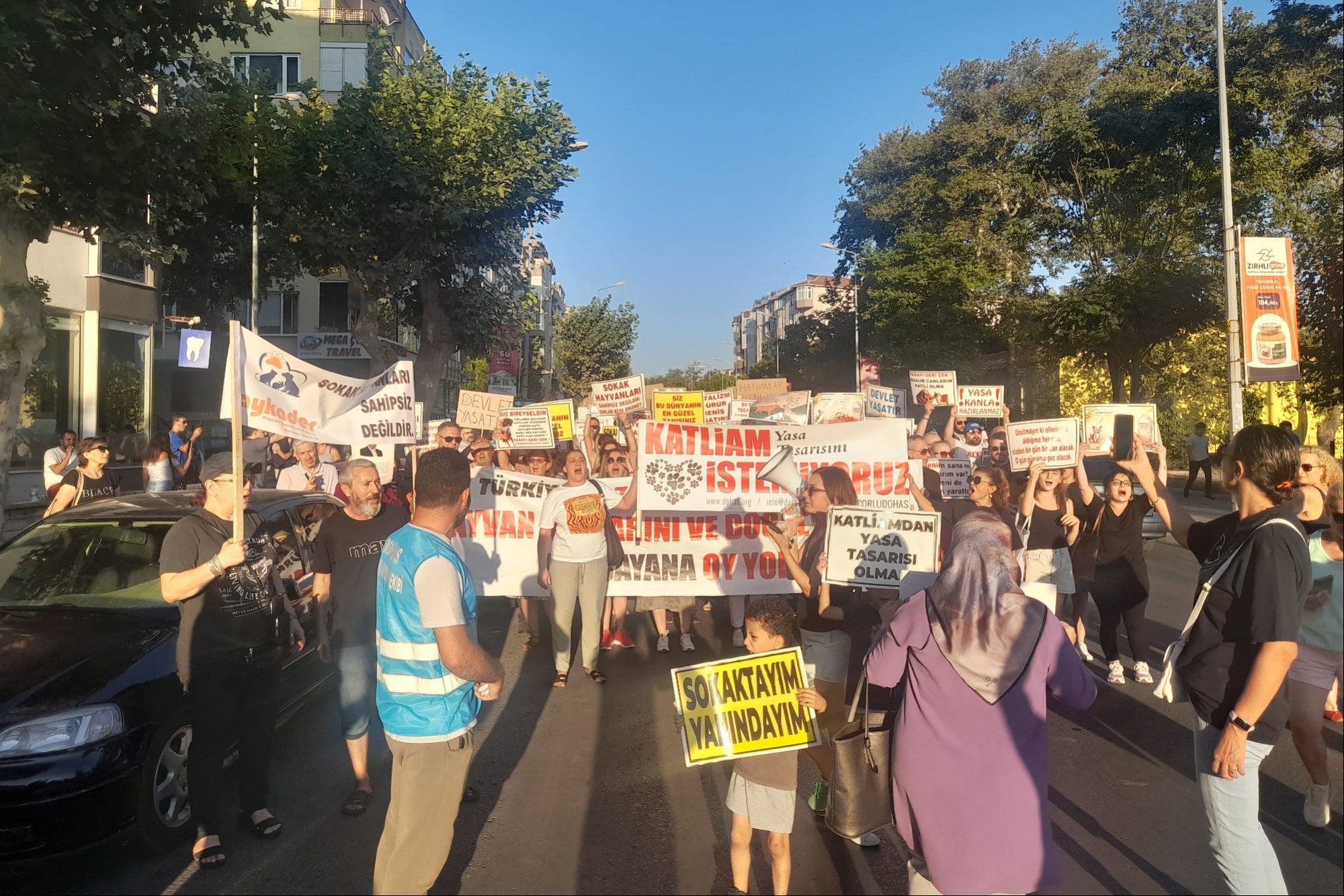 Çorlu'da sokak hayvanları yasasına karşı açıklama yapıldı