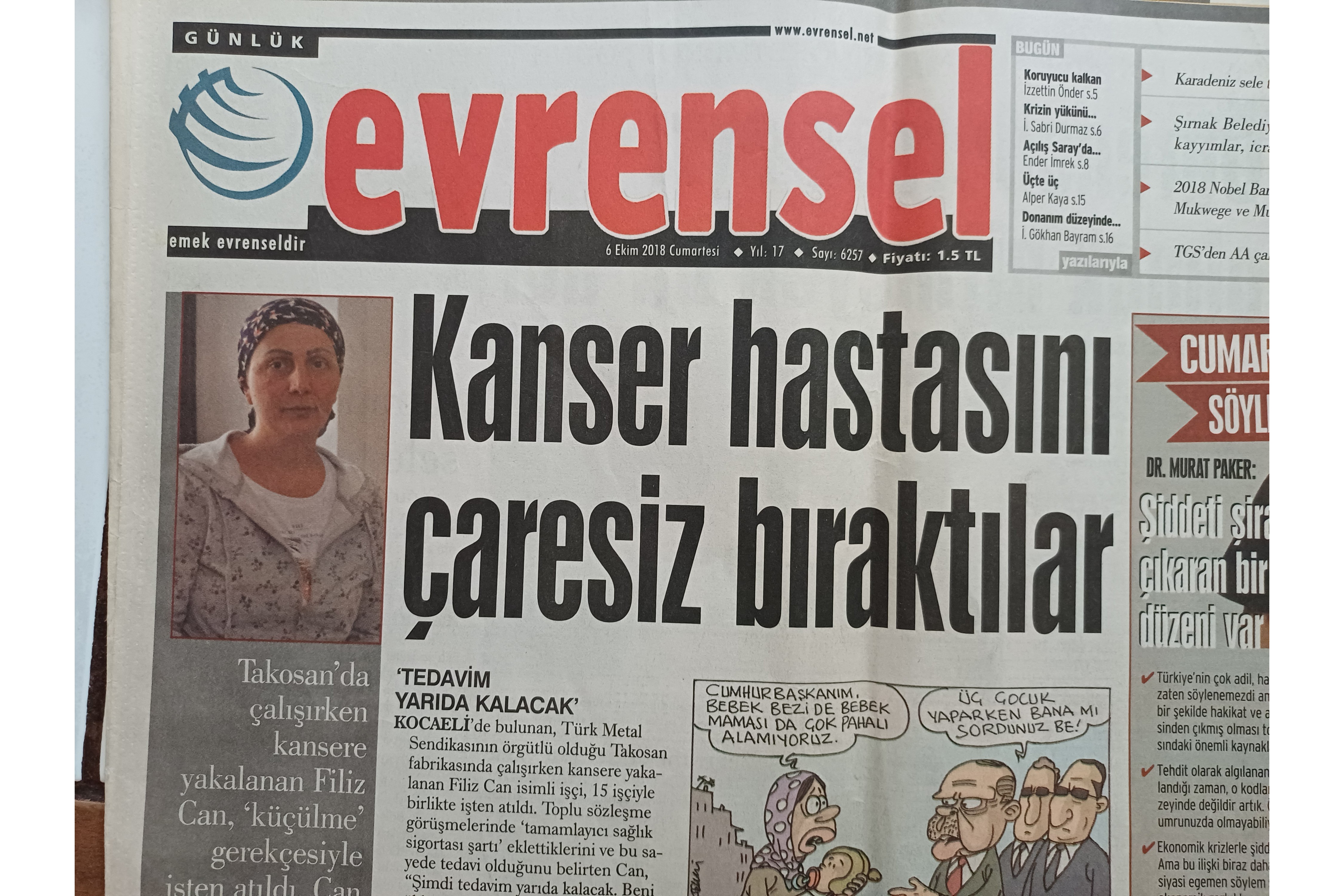 Evrensel gazetesinin 1. sayfası