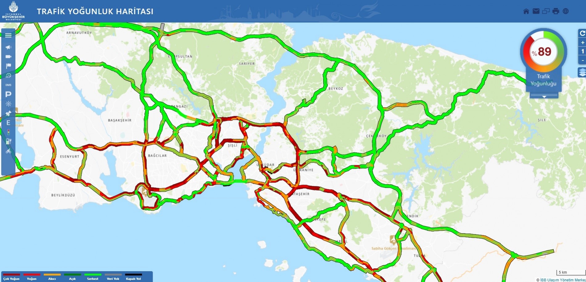  İBB Trafik Yoğunluğu Haritası