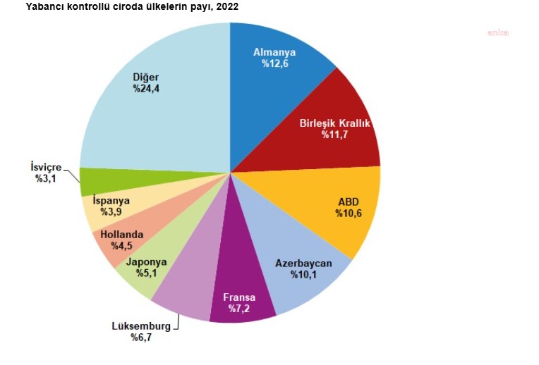 Yabancı kontrollü ciroda ülkelerin payı.