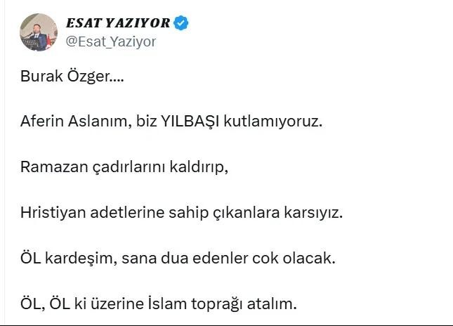 Yılbaşı stantına saldıran Burak Özger'e destek tweeti 