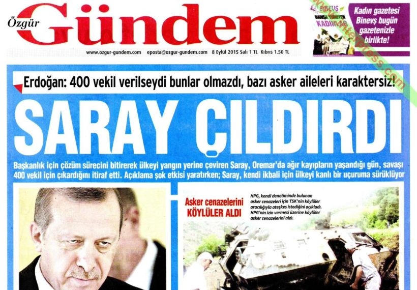 Özgür Gündem'e 'Saray çıldırdı' davası