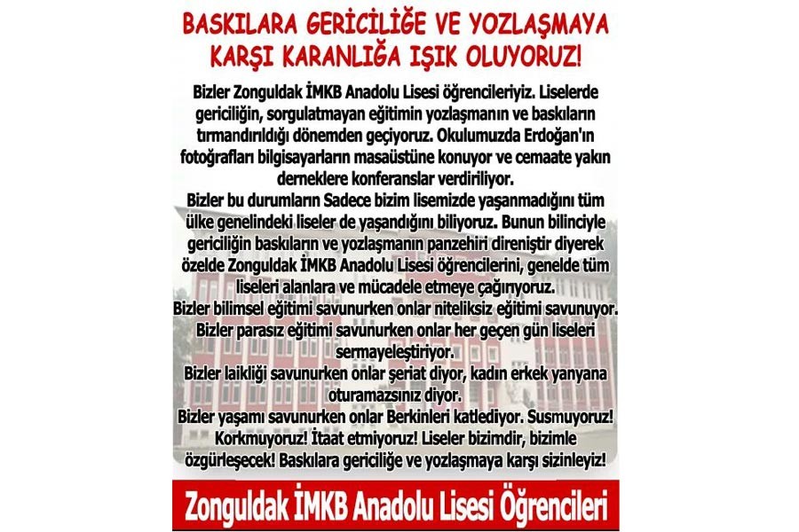 Zonguldak İMKB Anadolu Lisesi öğrencilerinden bildiri