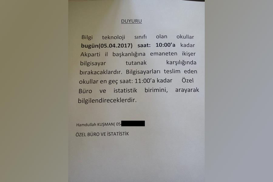 Van’da okullara ‘AKP’ye bilgisayar gönderin’ talimatı 