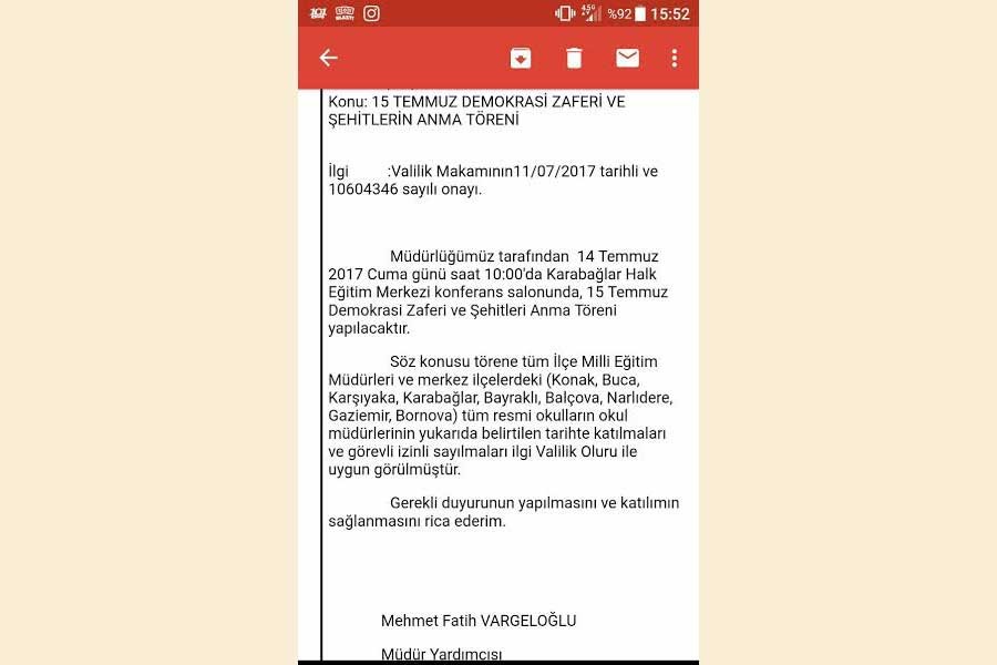 Okul müdürlerine 15 Temmuz etkinlikleri talimatı