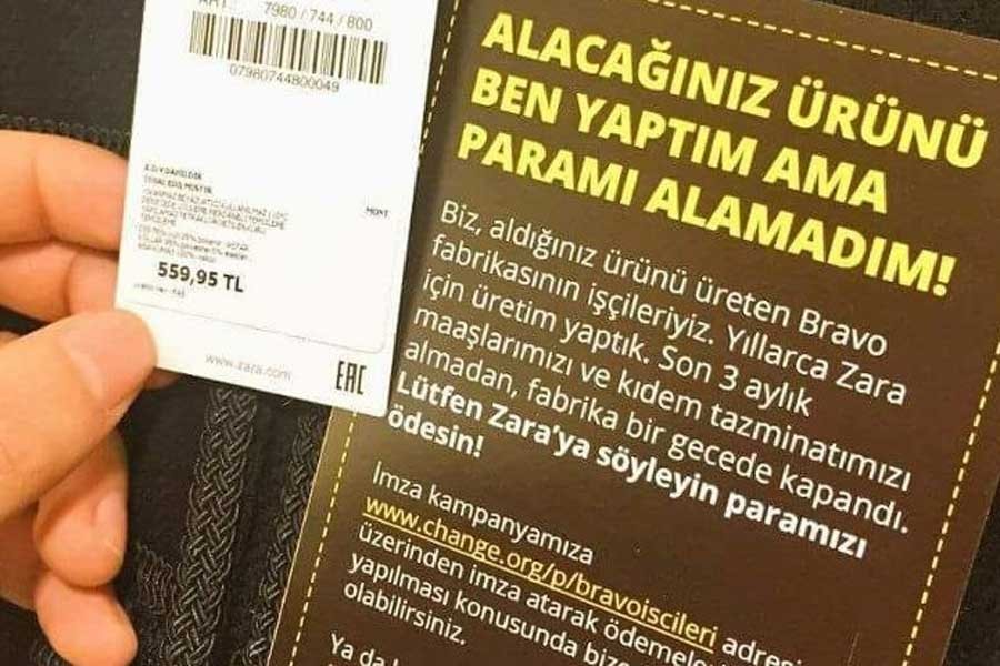 İşçilerden Zara ürünlerine 'Paramı alamadım' etiketi 