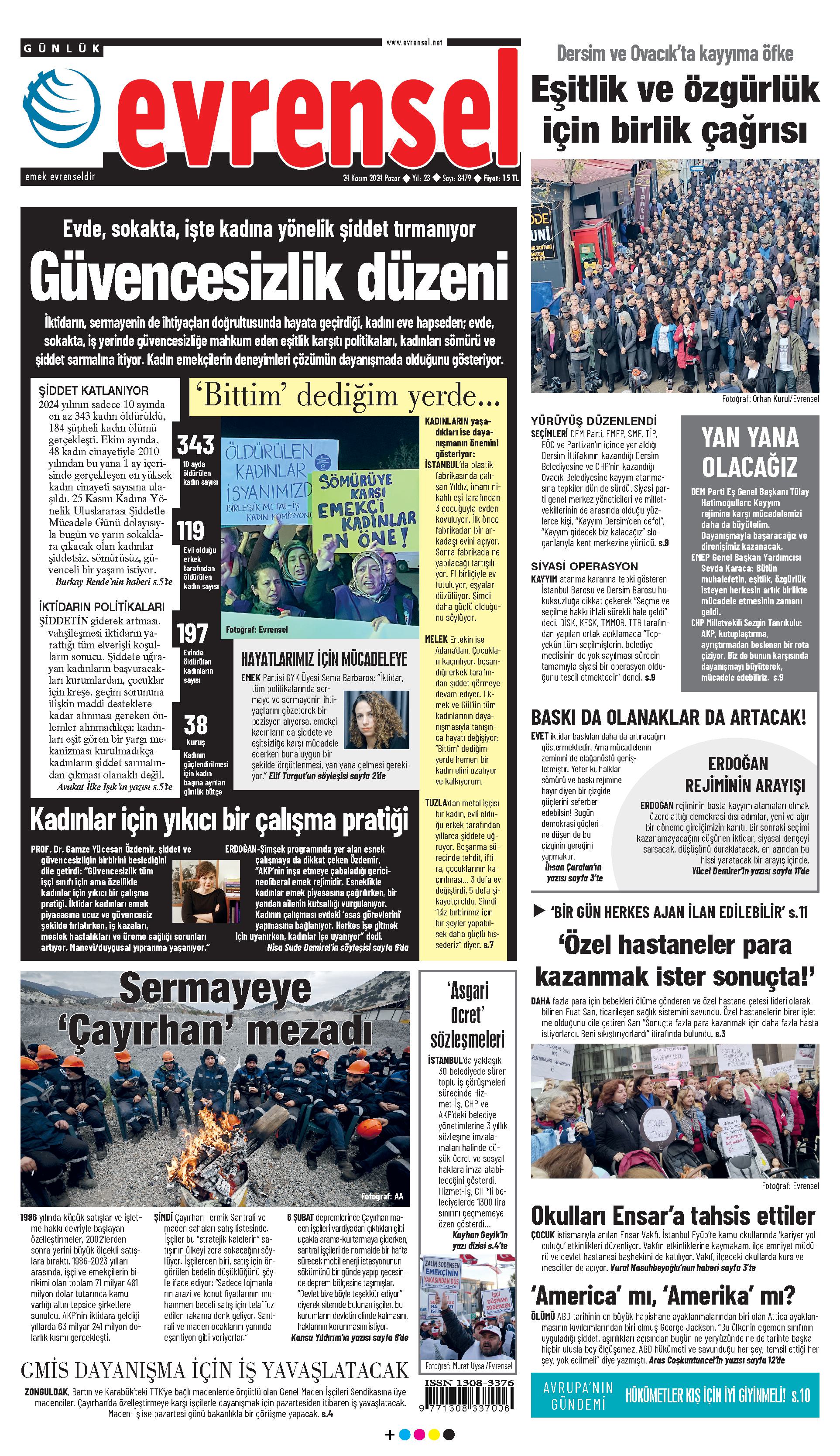 Evrensel Gazetesi Birinci Sayfa