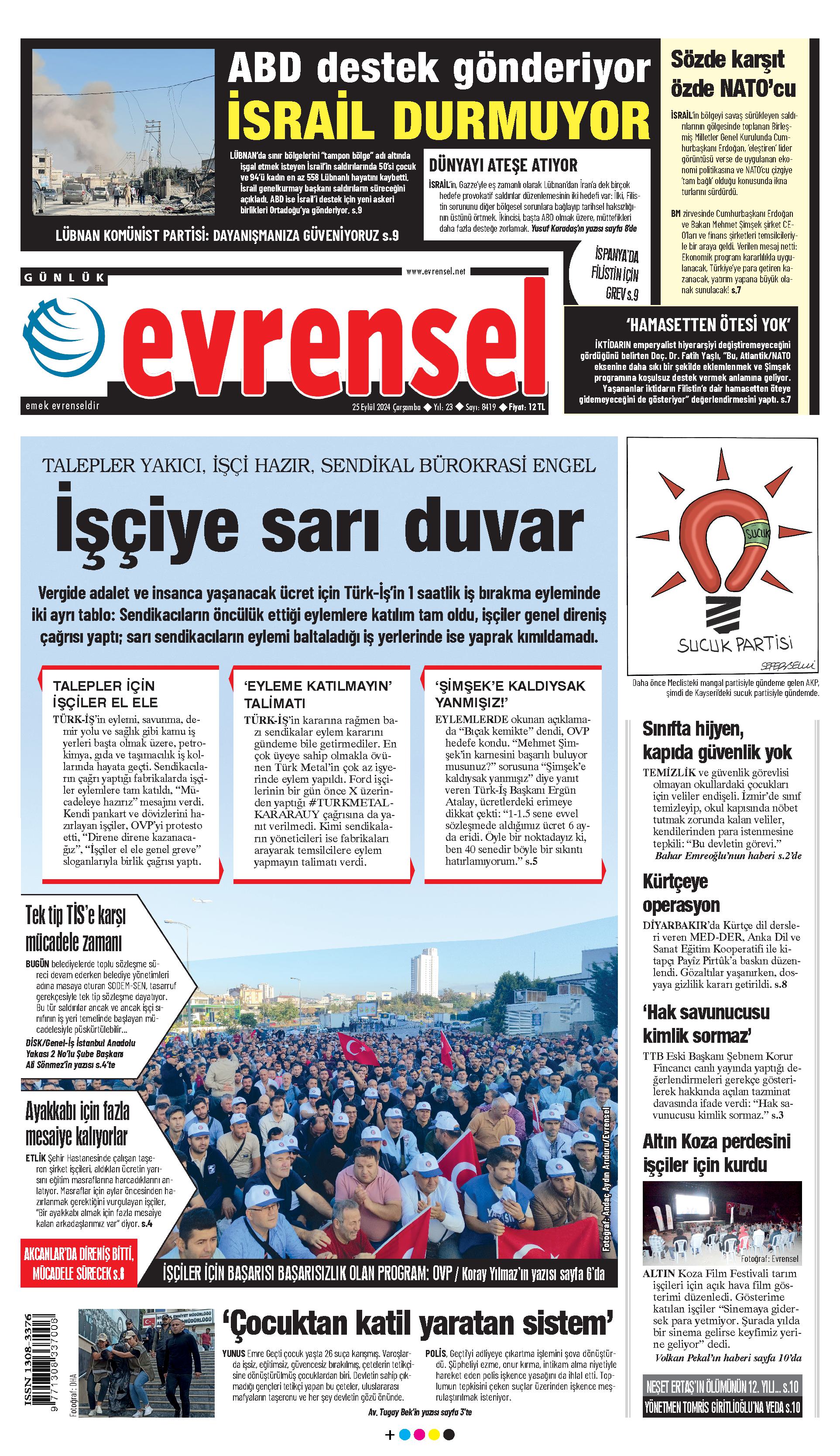 Evrensel Gazetesi Birinci Sayfa