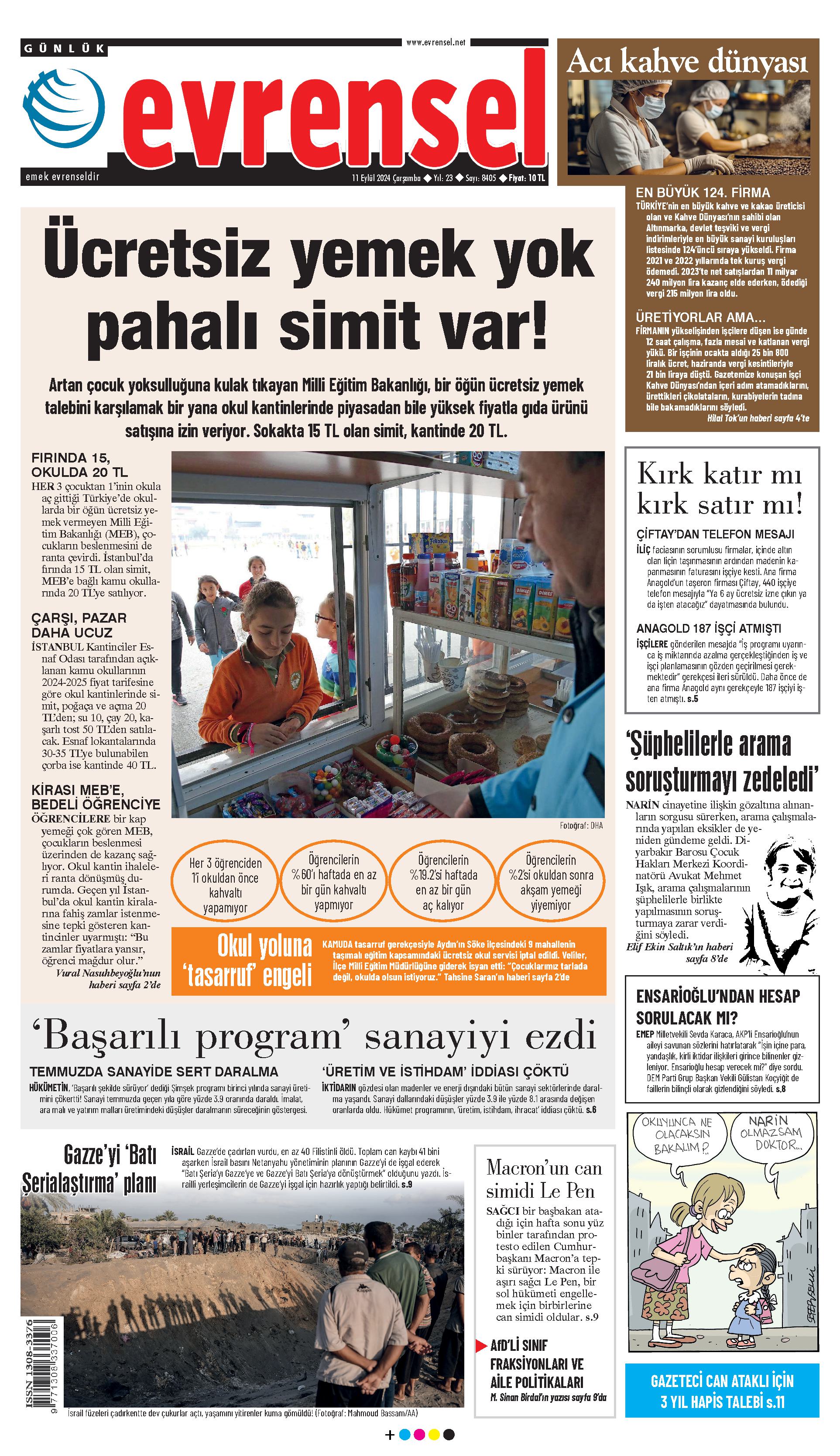 Evrensel Gazetesi Birinci Sayfa