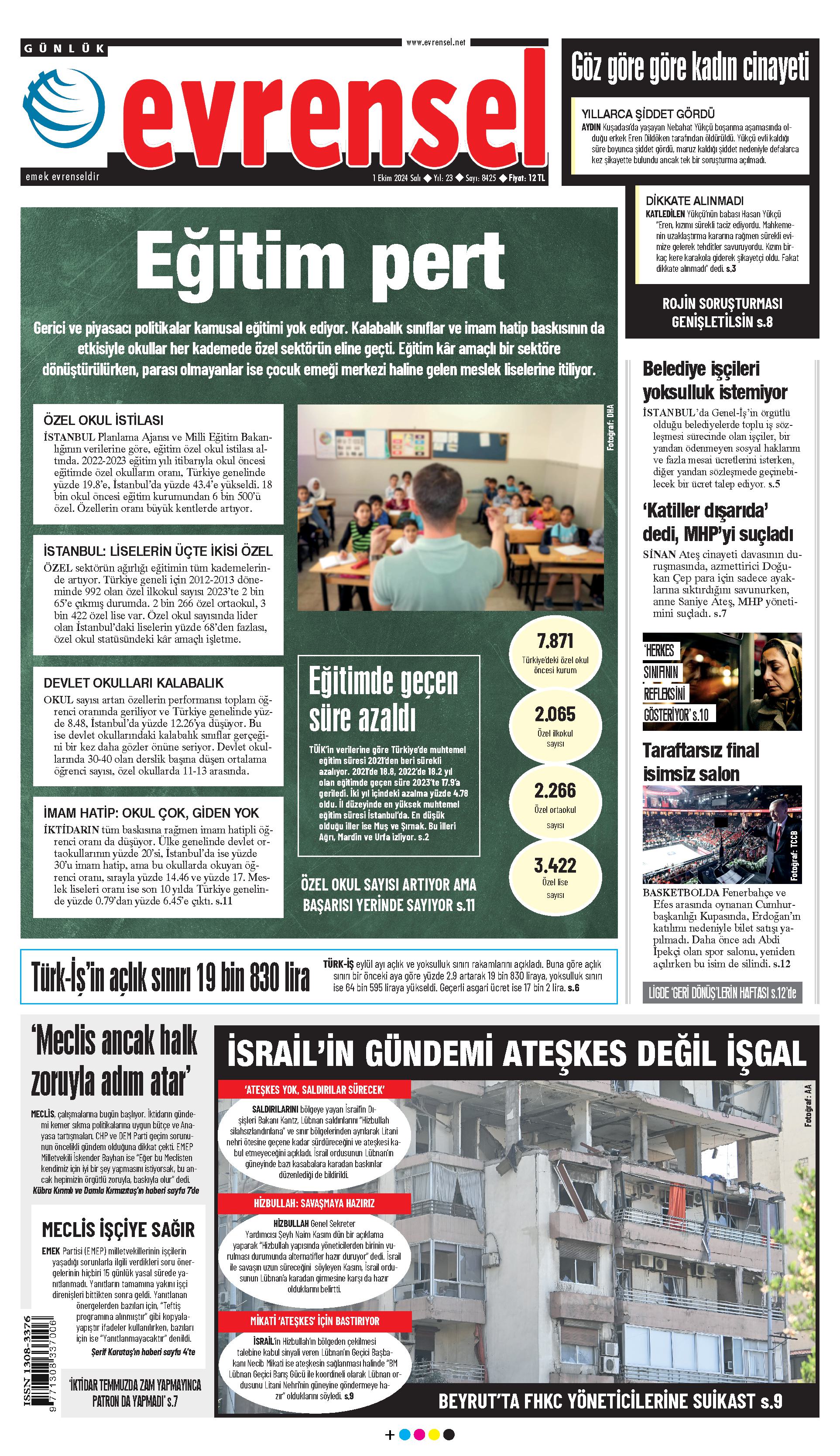 Evrensel Gazetesi Birinci Sayfa