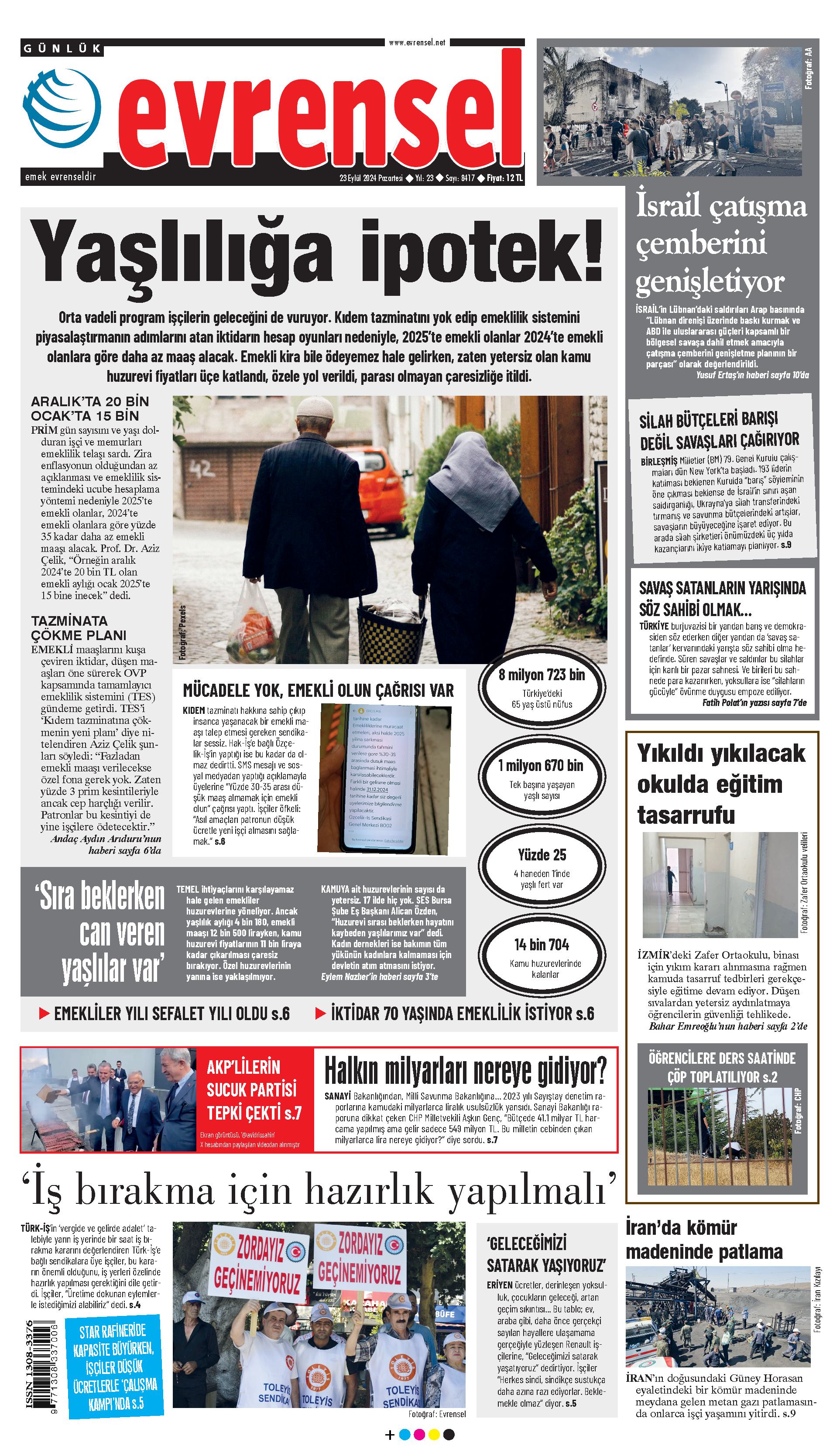 Evrensel Gazetesi Birinci Sayfa