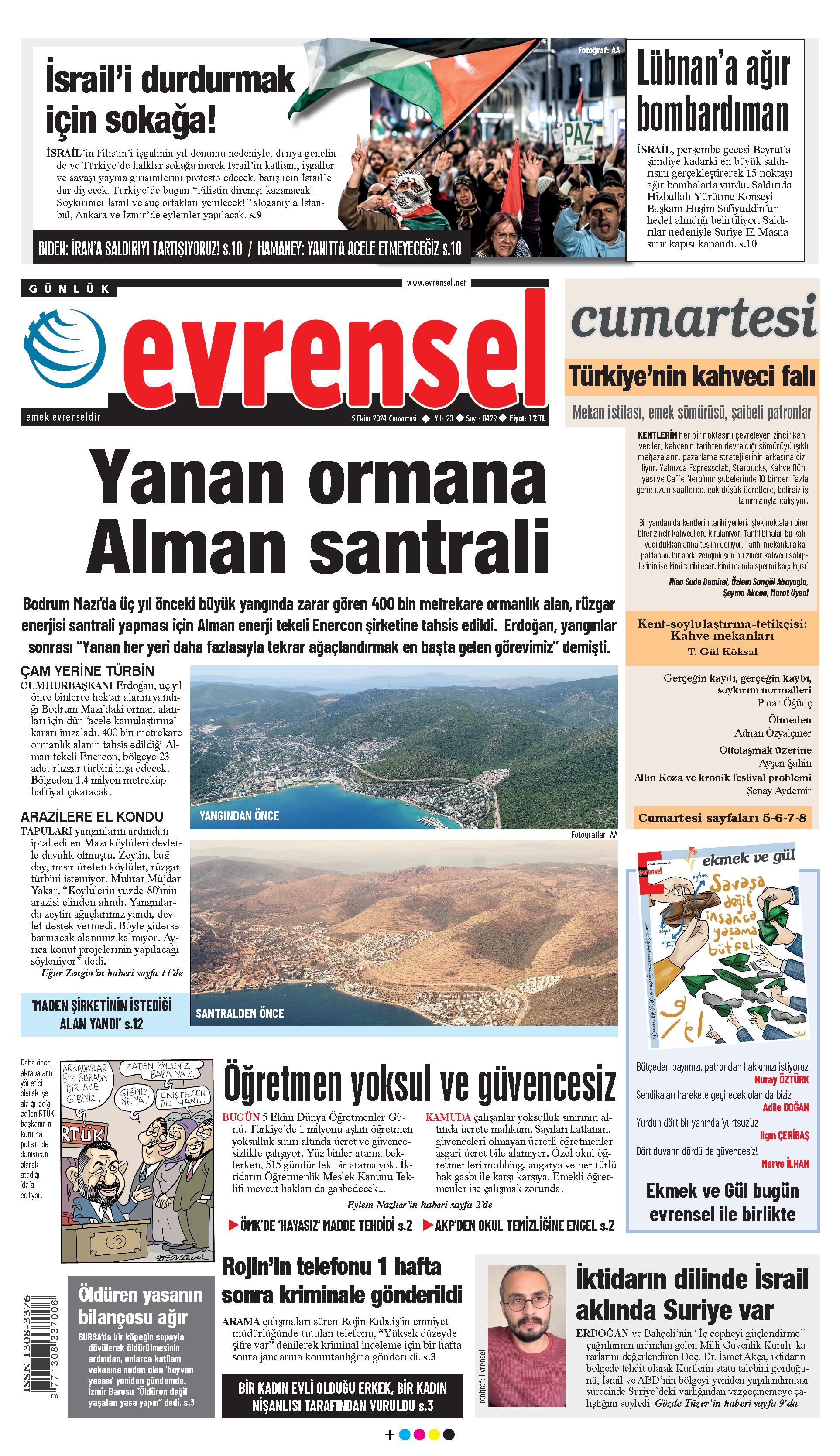 Evrensel Gazetesi Birinci Sayfa