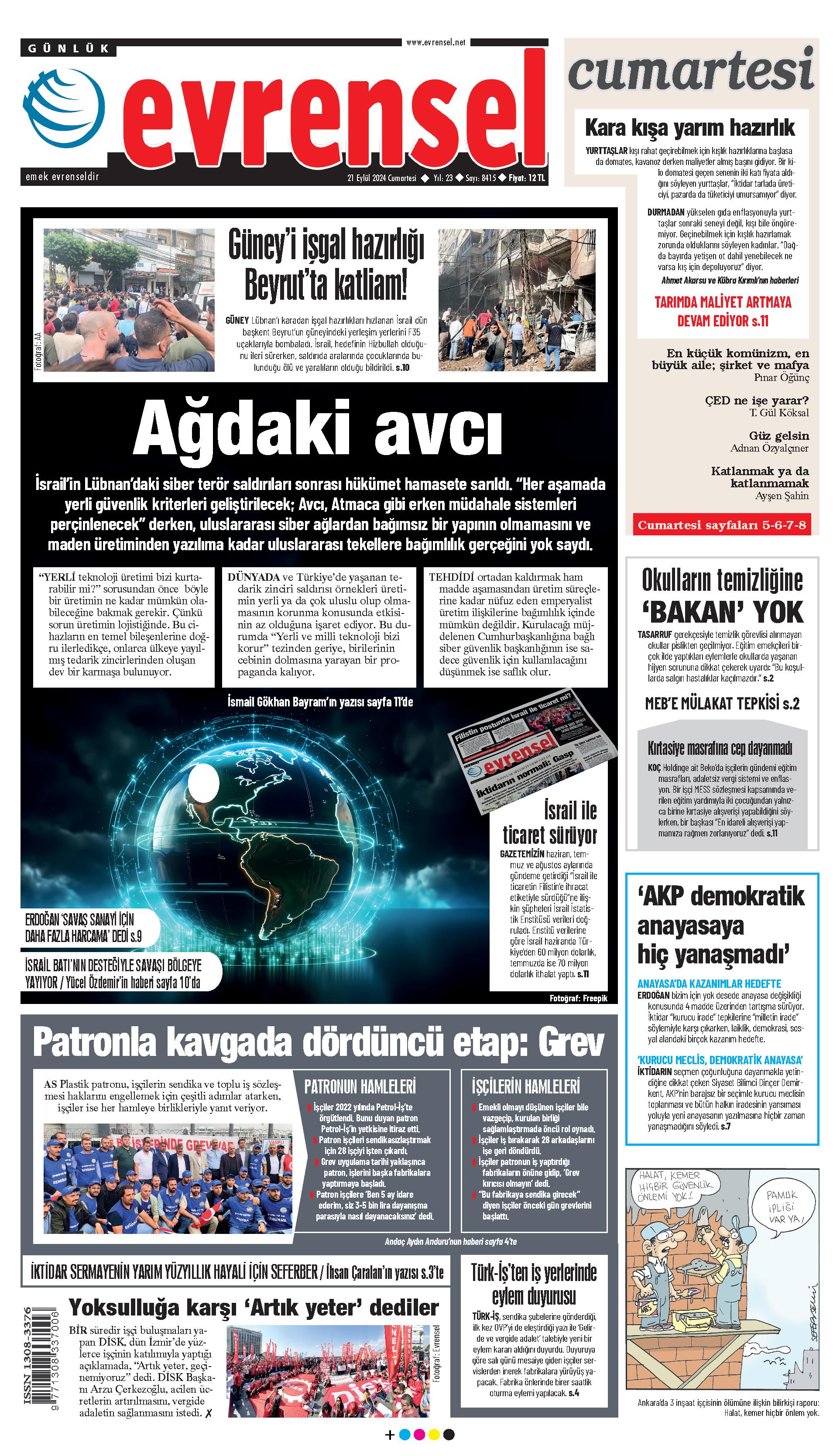 Evrensel Gazetesi Birinci Sayfa