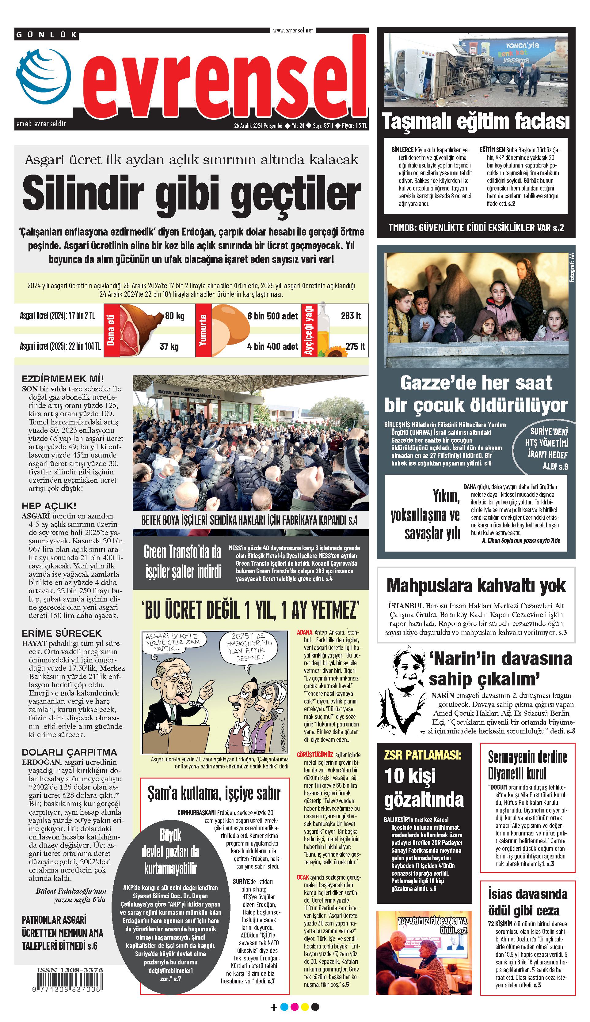 Evrensel Gazetesi Birinci Sayfa