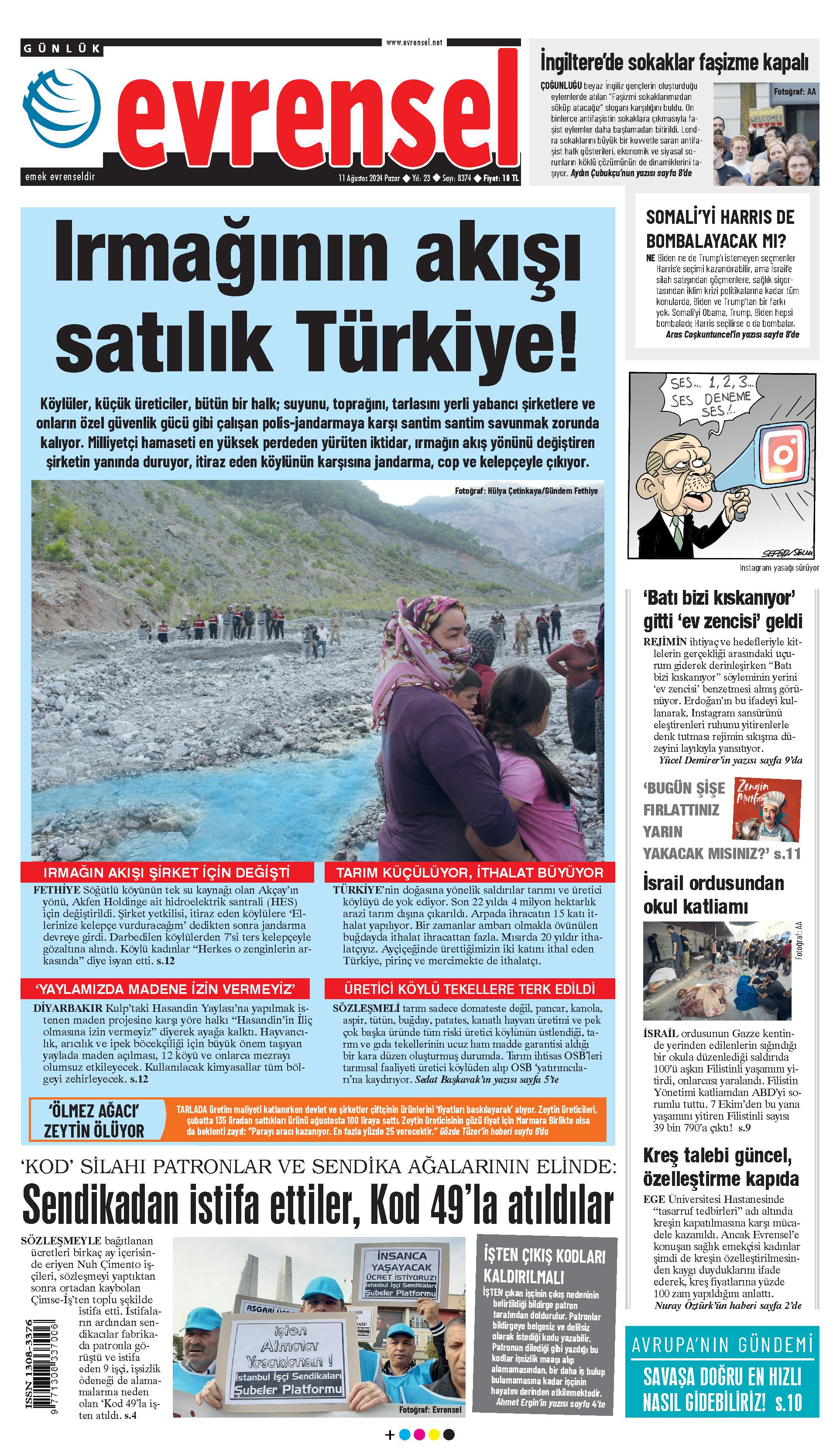 Evrensel Gazetesi Birinci Sayfa