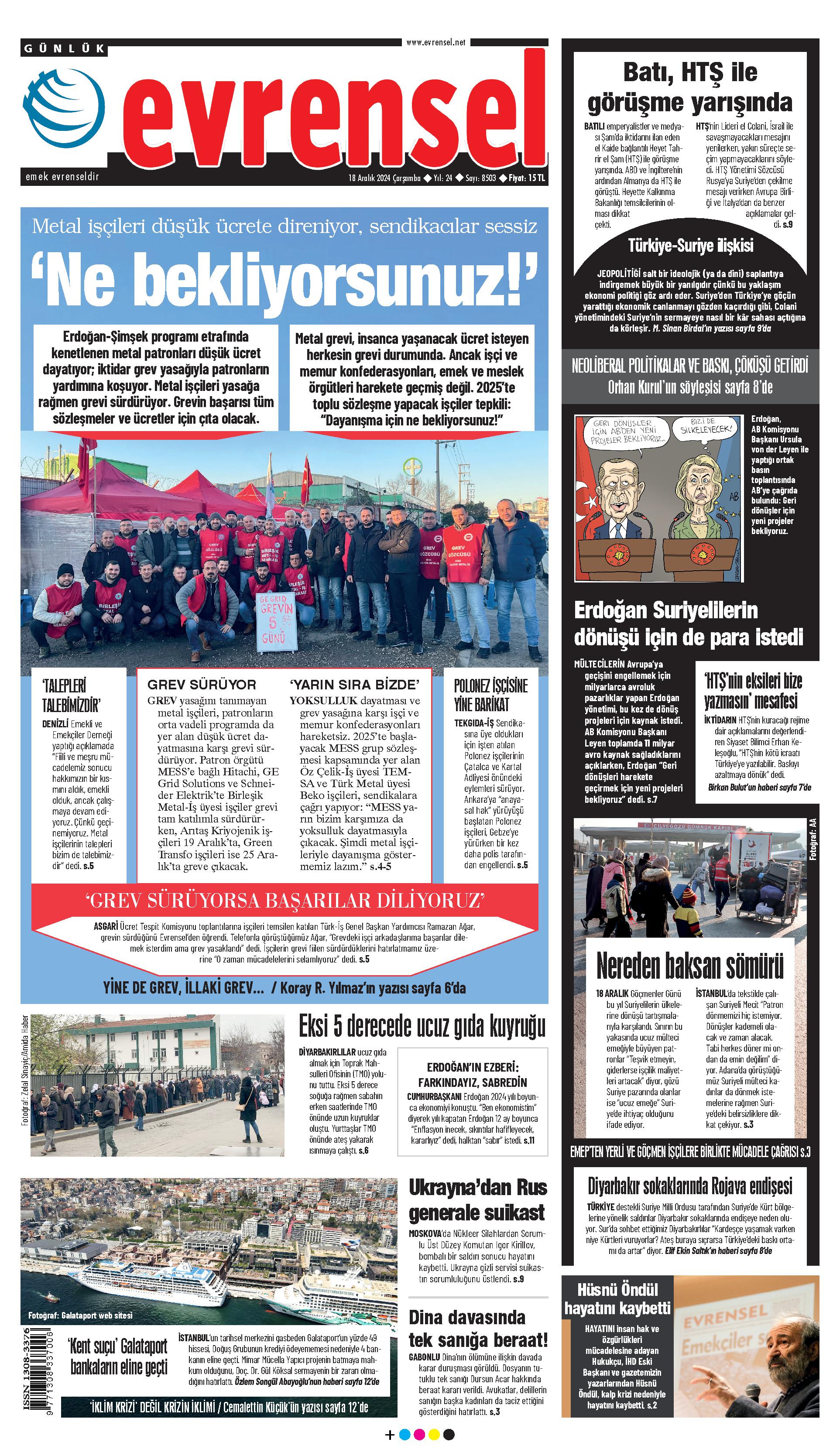 Evrensel Gazetesi Birinci Sayfa