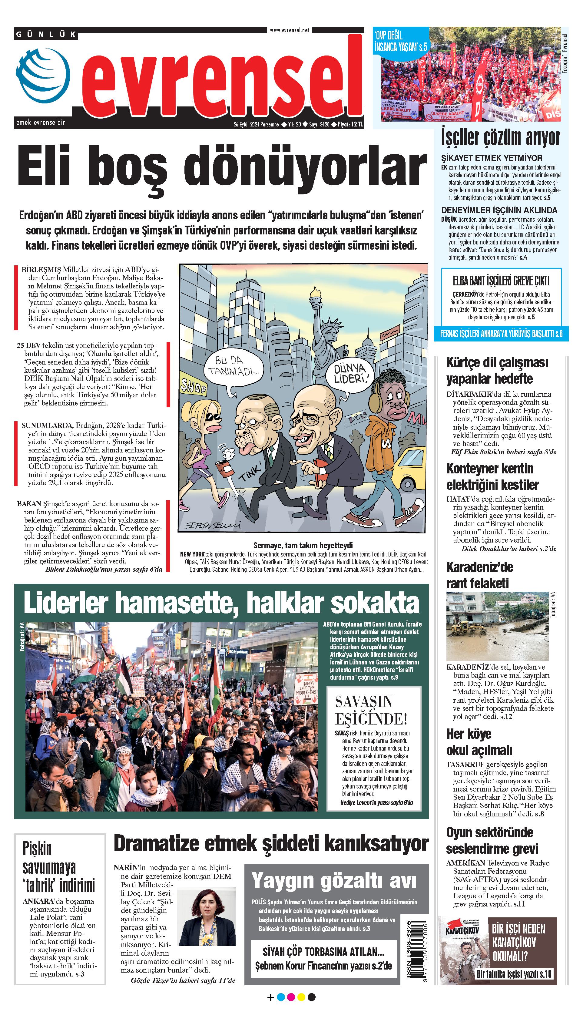 Evrensel Gazetesi Birinci Sayfa