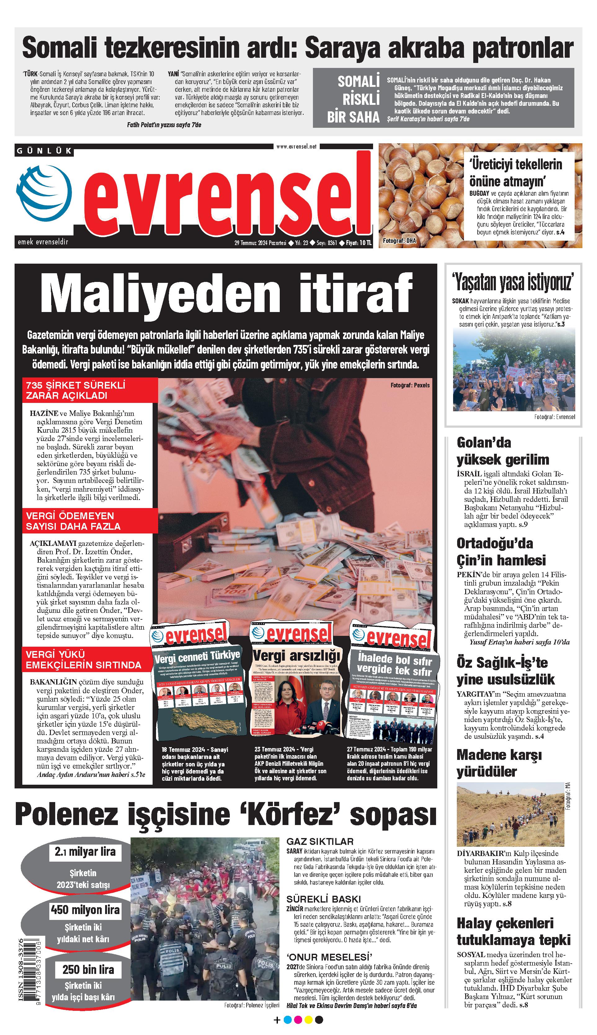 Evrensel Gazetesi Birinci Sayfa