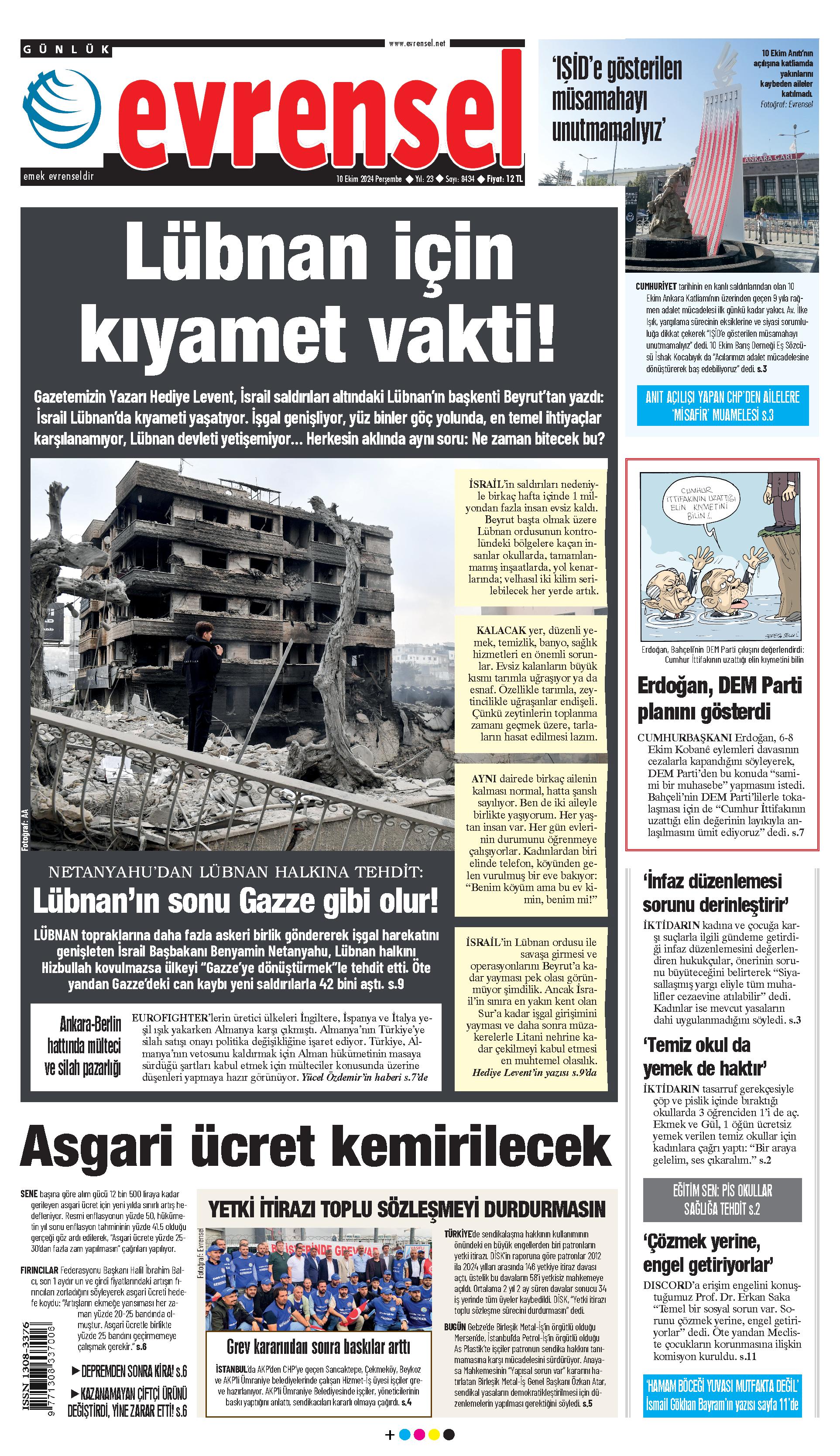 Evrensel Gazetesi Birinci Sayfa