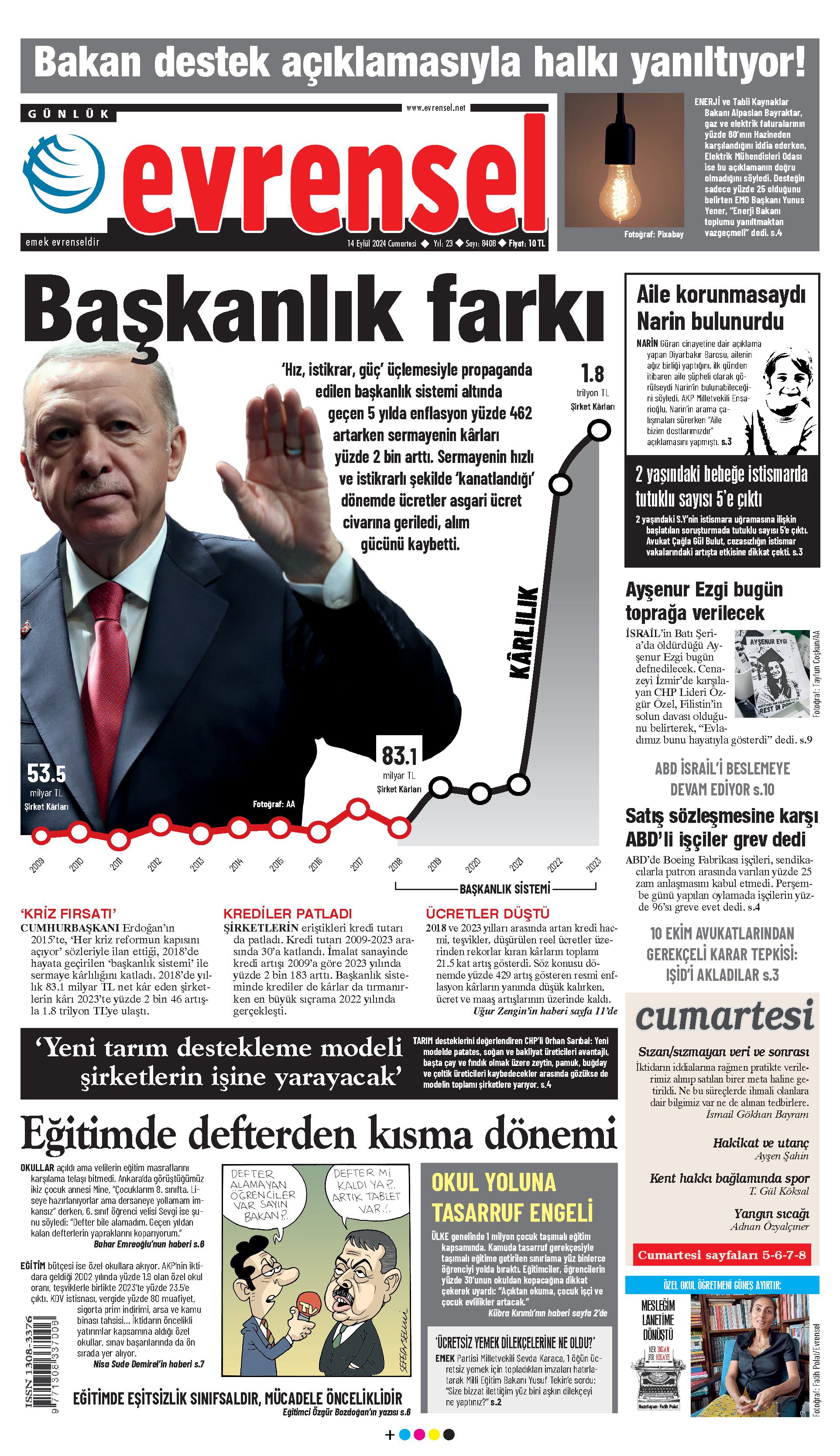 Evrensel Gazetesi Birinci Sayfa