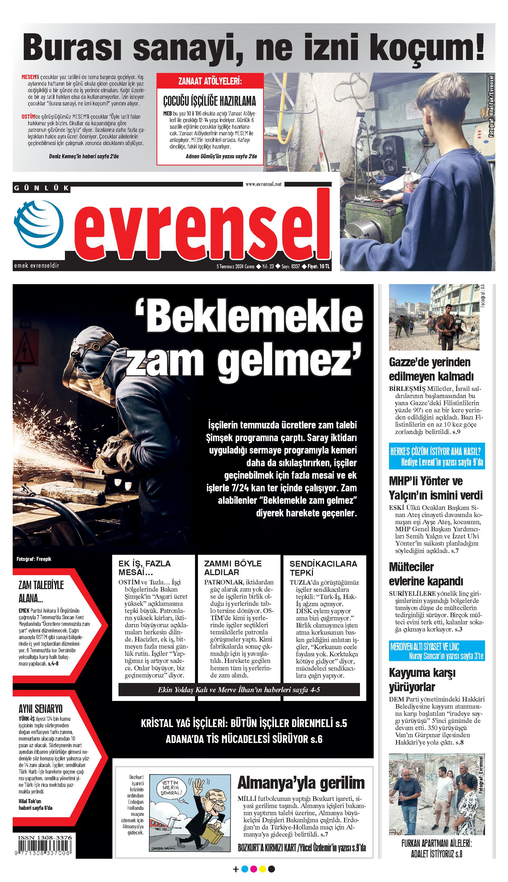 Evrensel Gazetesi Birinci Sayfa