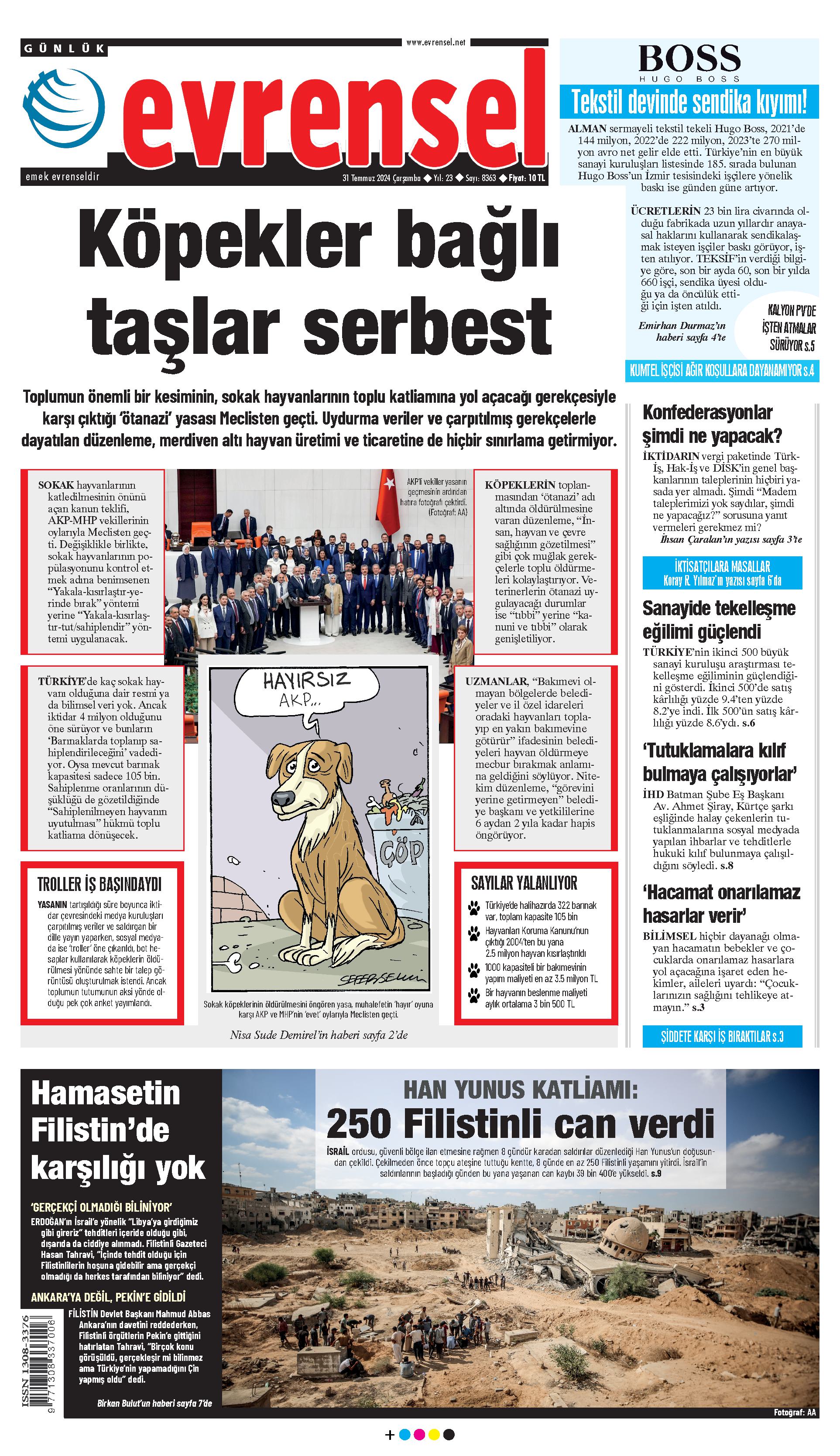 Evrensel Gazetesi Birinci Sayfa