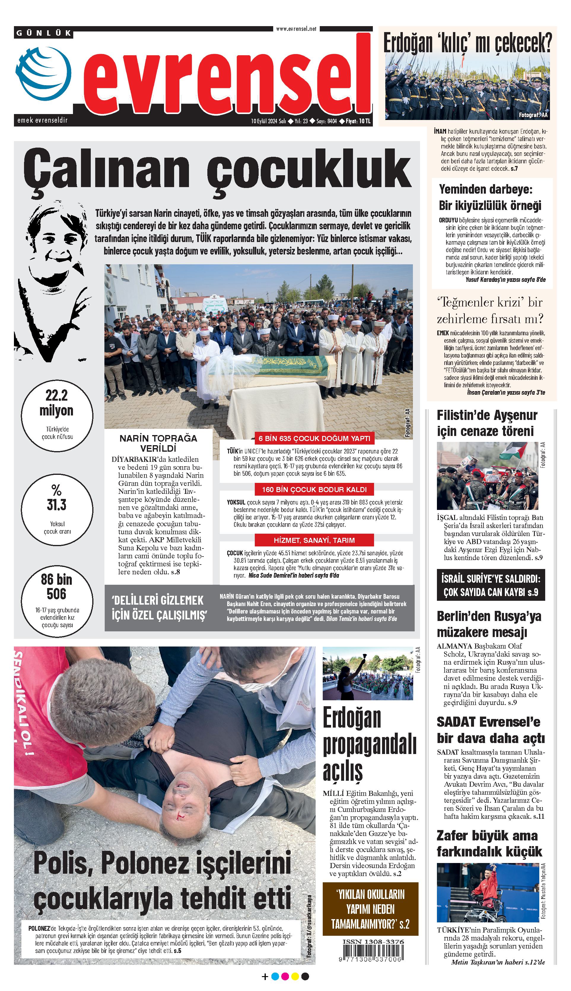 Evrensel Gazetesi Birinci Sayfa