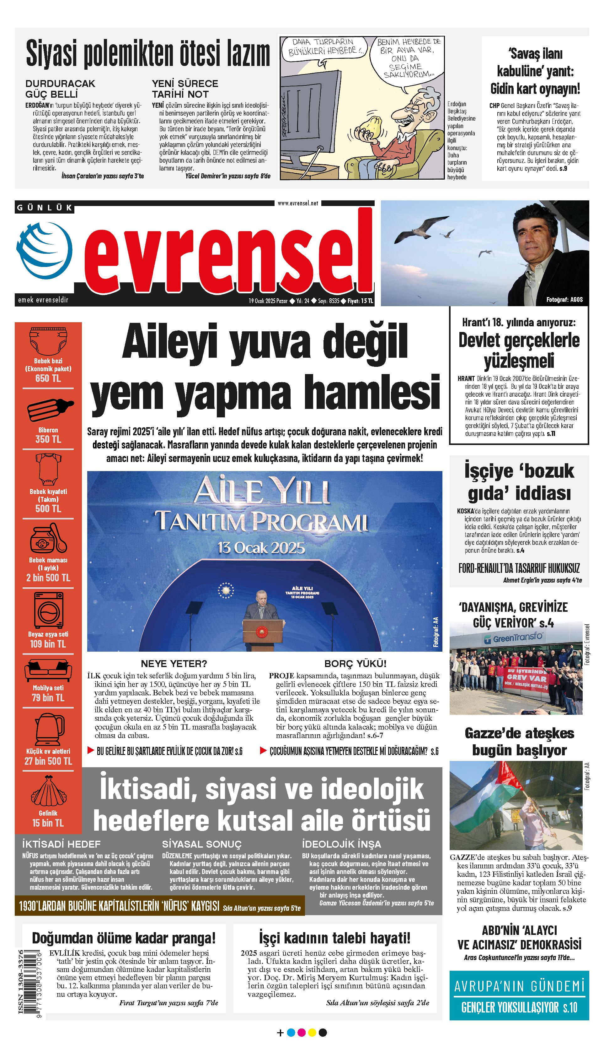 Evrensel Gazetesi Birinci Sayfa