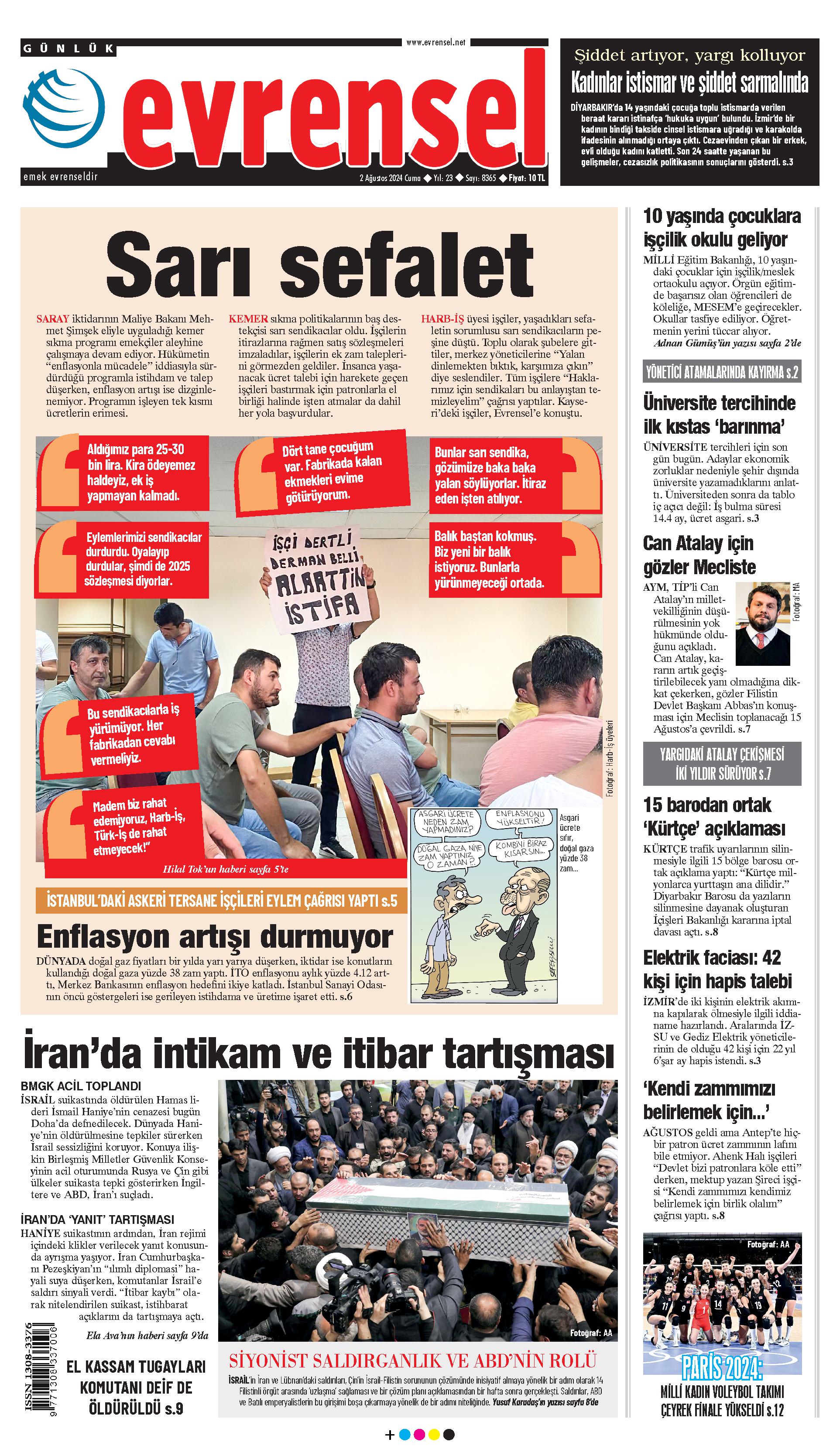 Evrensel Gazetesi Birinci Sayfa