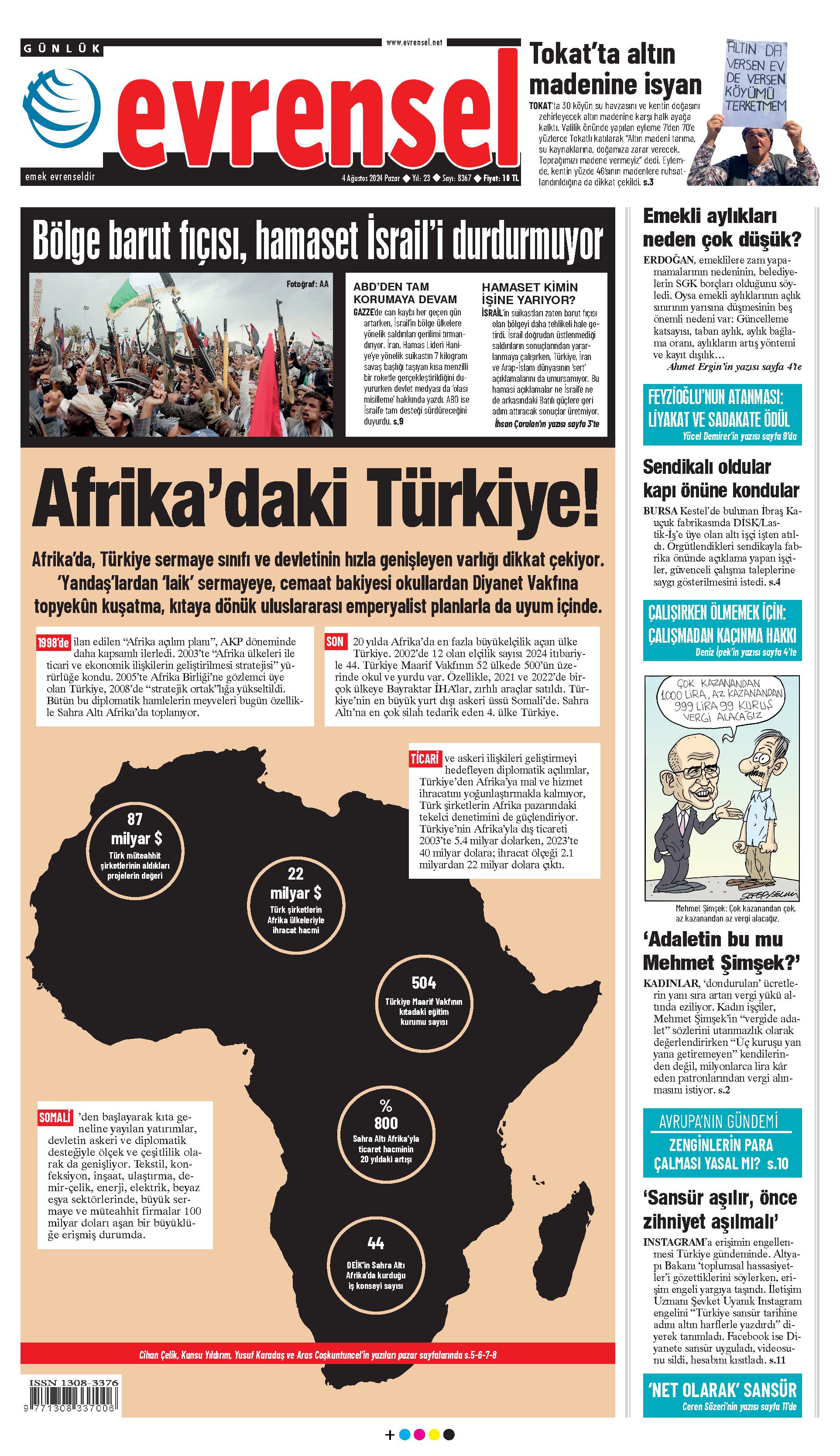 Evrensel Gazetesi Birinci Sayfa