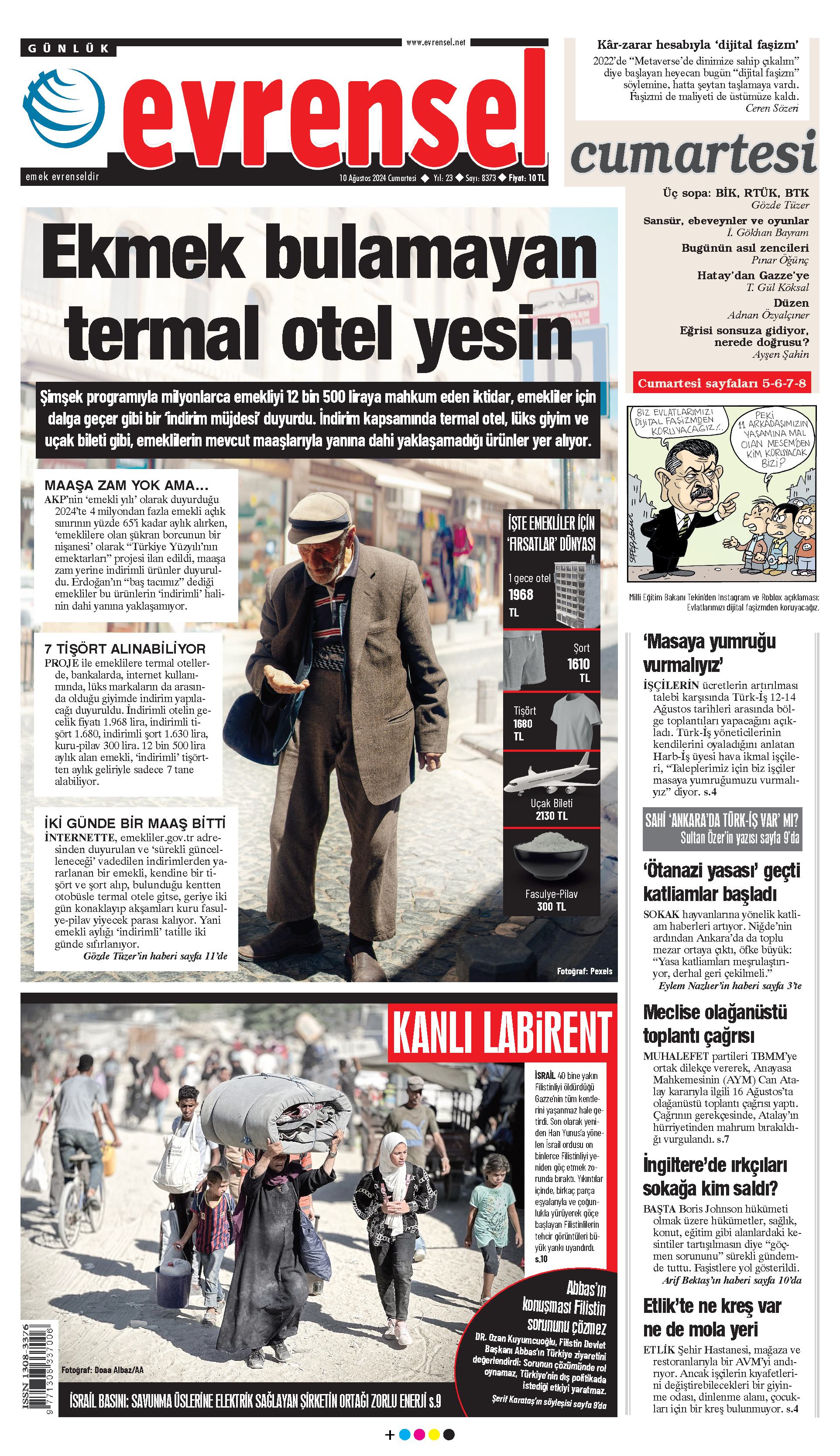 Evrensel Gazetesi Birinci Sayfa