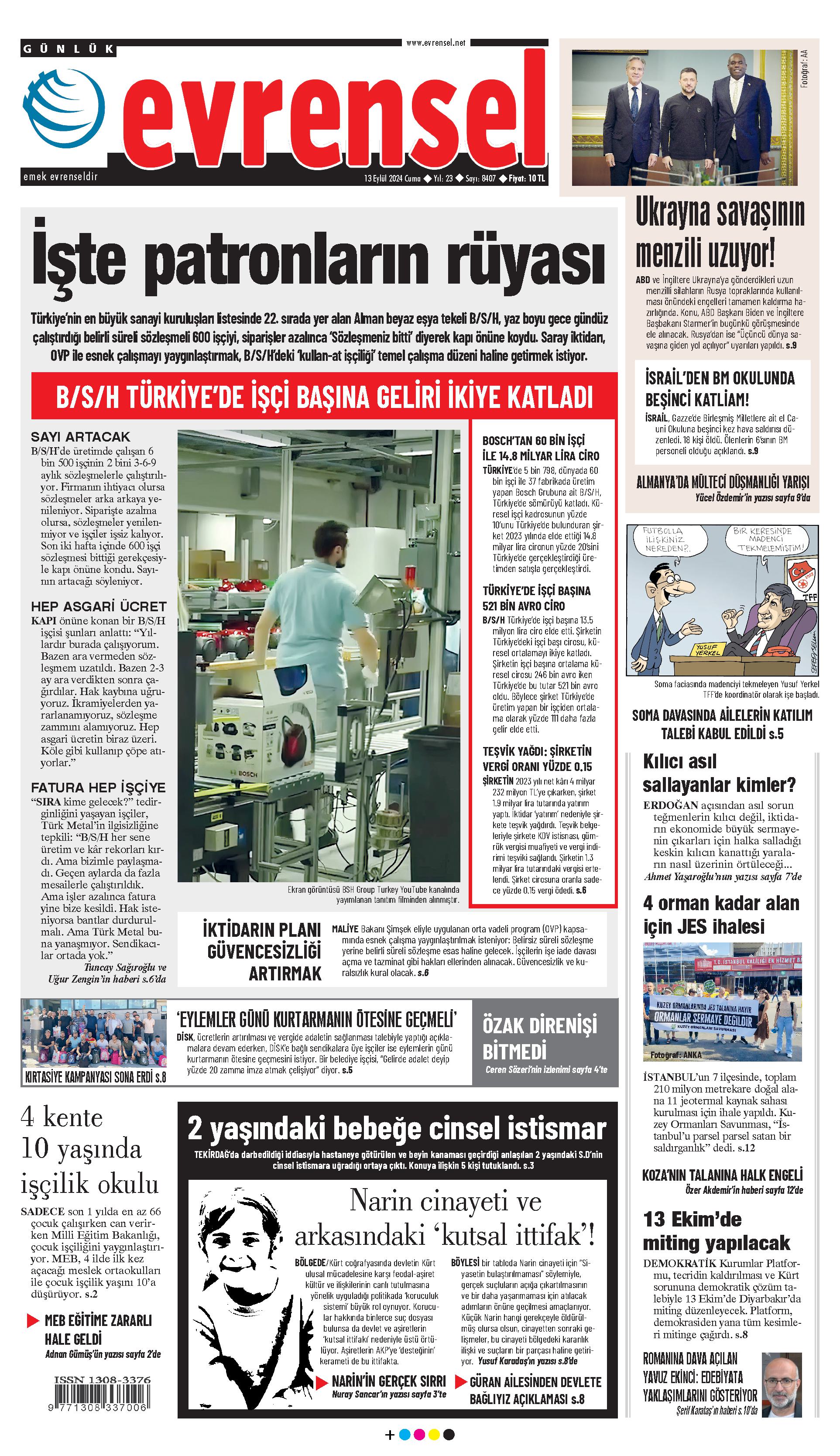 Evrensel Gazetesi Birinci Sayfa