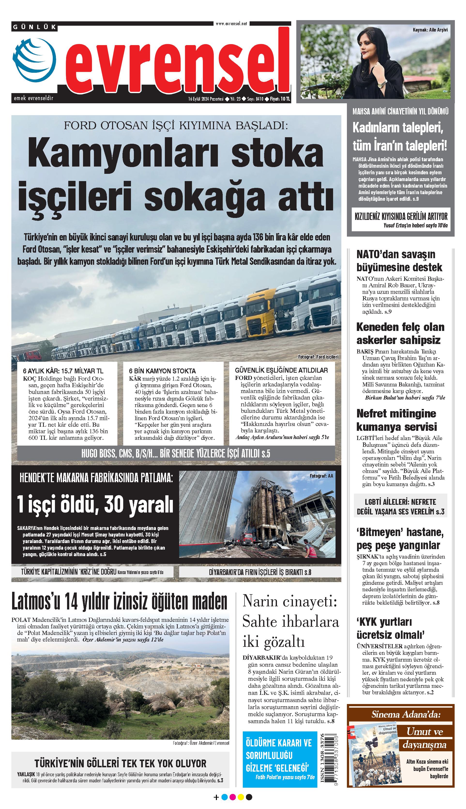 Evrensel Gazetesi Birinci Sayfa