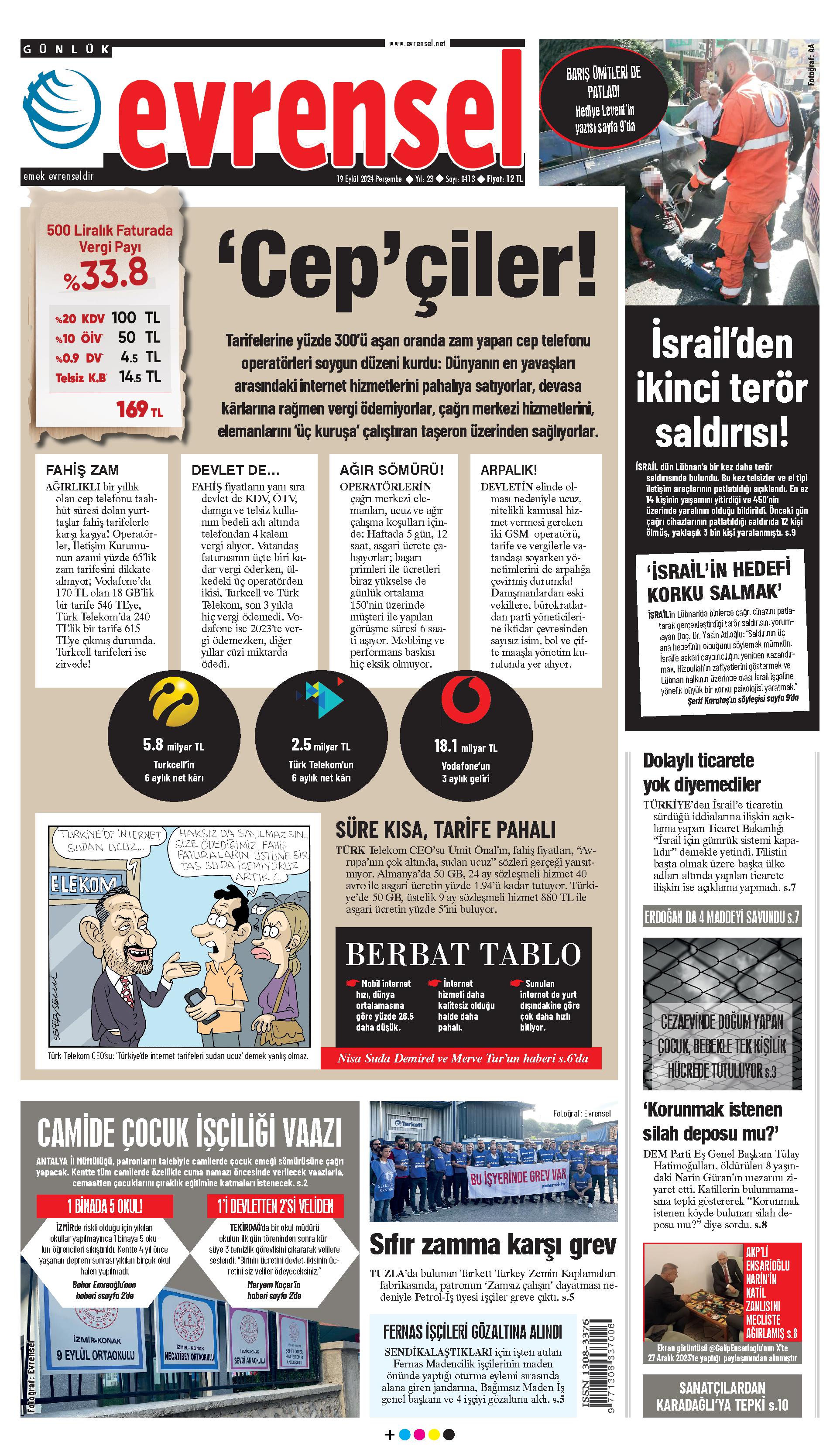 Evrensel Gazetesi Birinci Sayfa