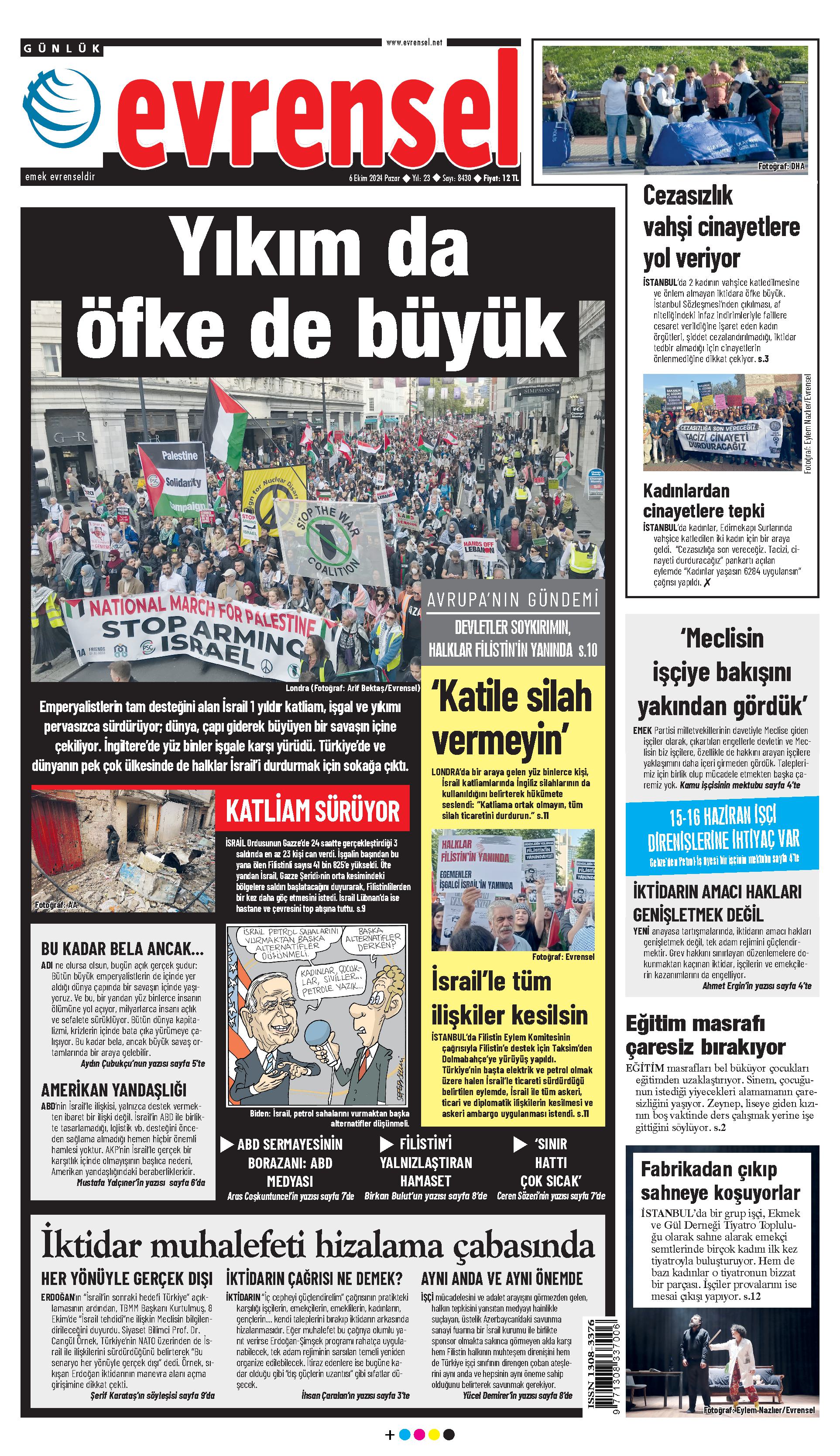 Evrensel Gazetesi Birinci Sayfa