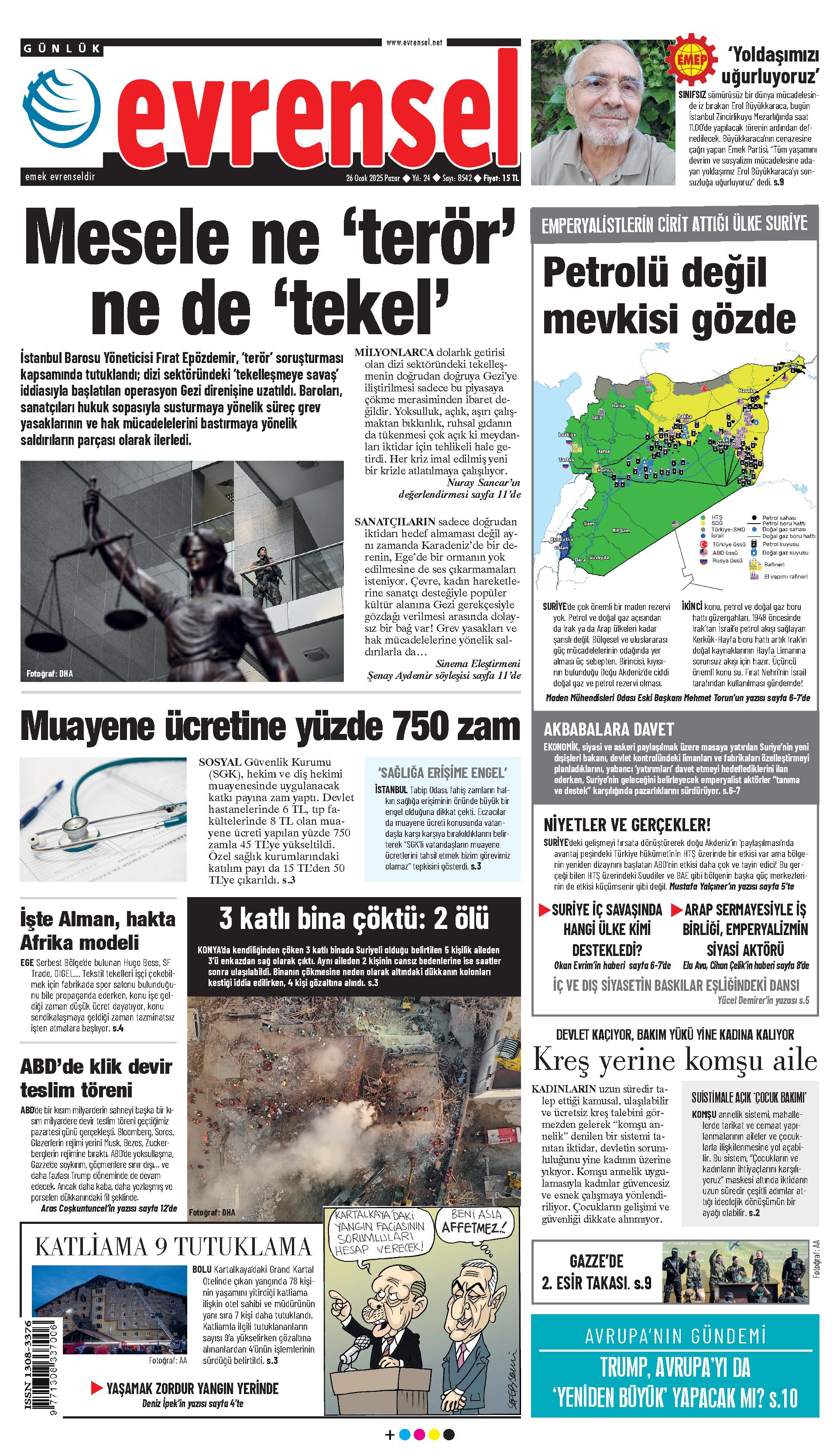 Evrensel Gazetesi Birinci Sayfa