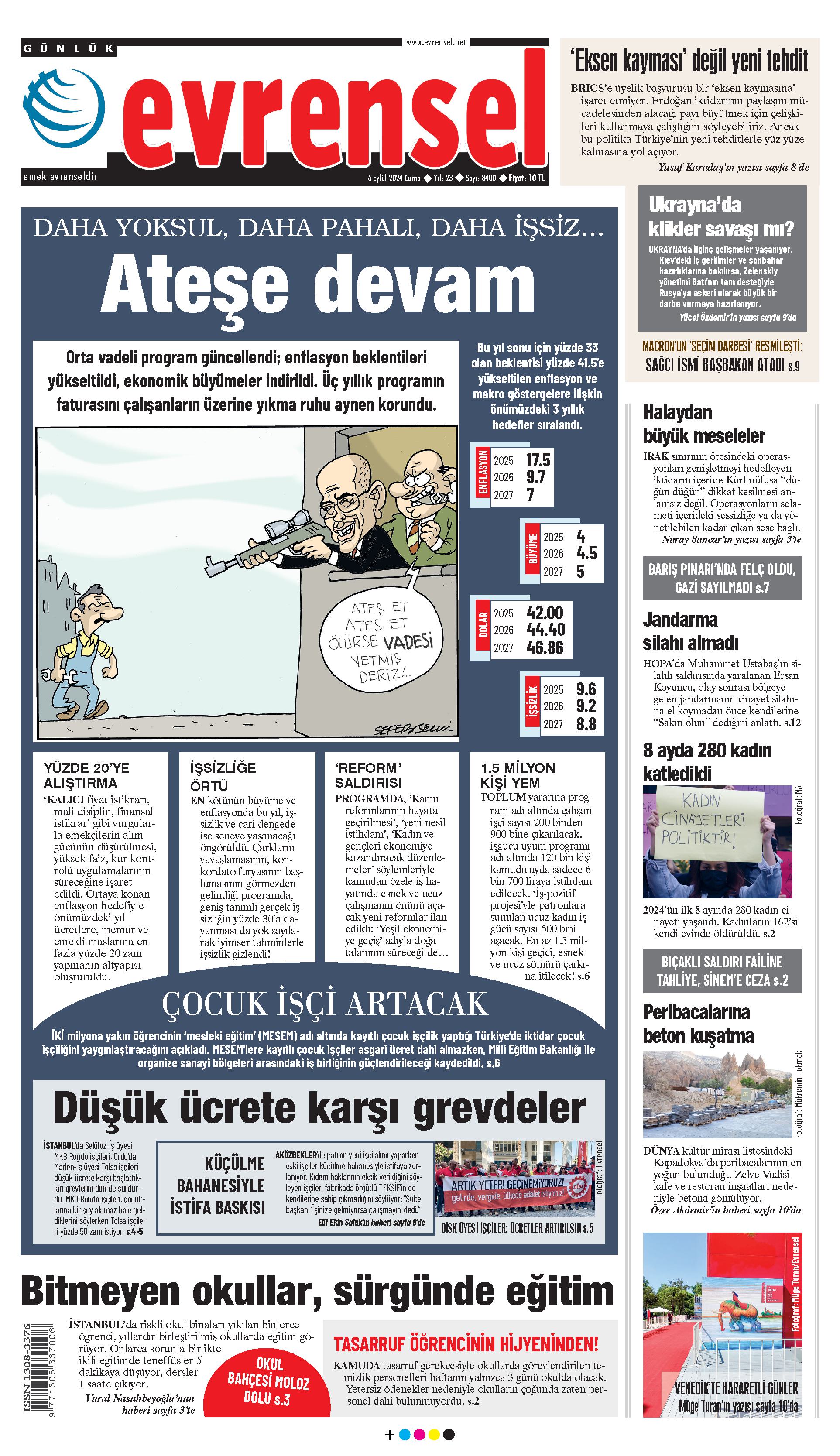 Evrensel Gazetesi Birinci Sayfa