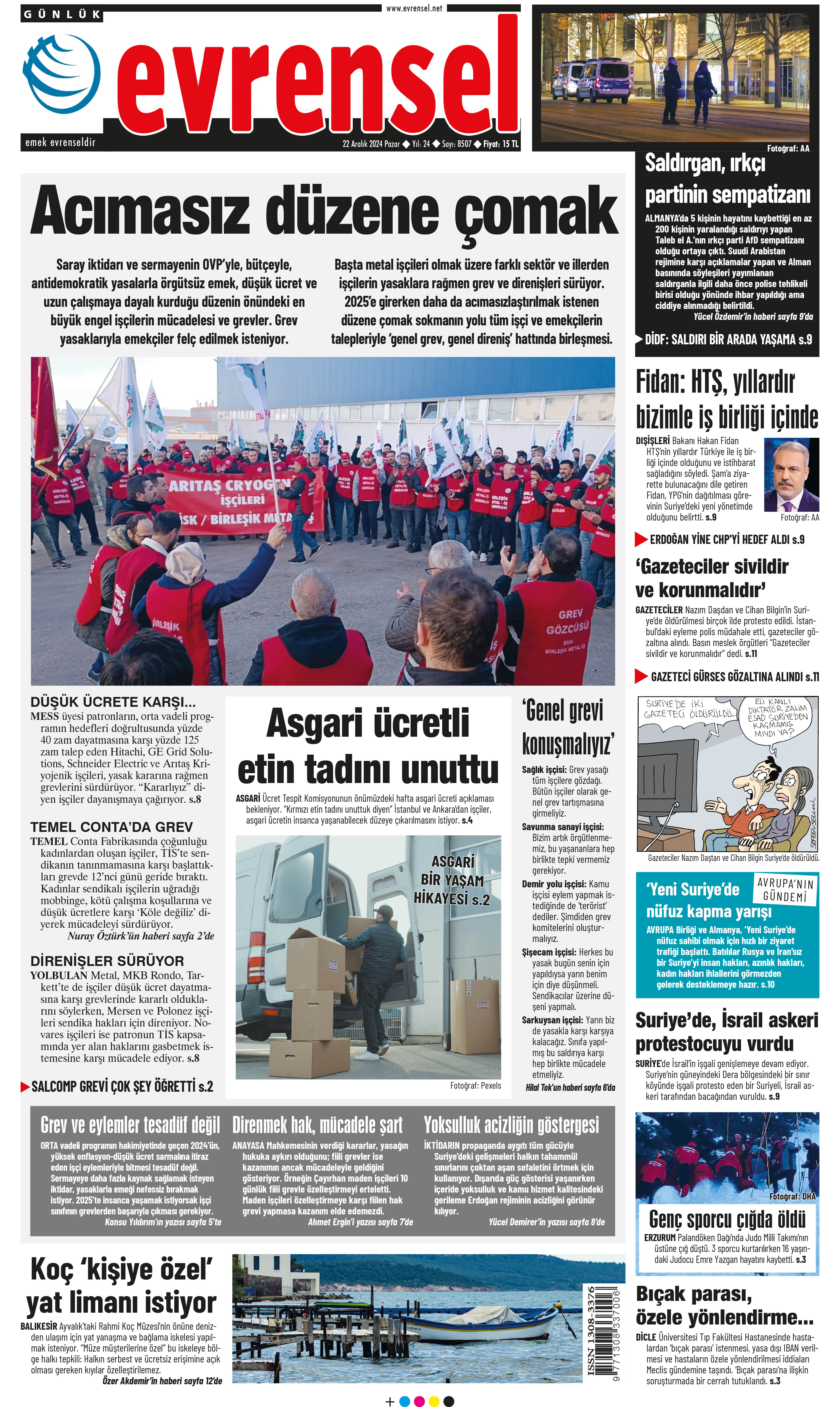 Evrensel Gazetesi Birinci Sayfa