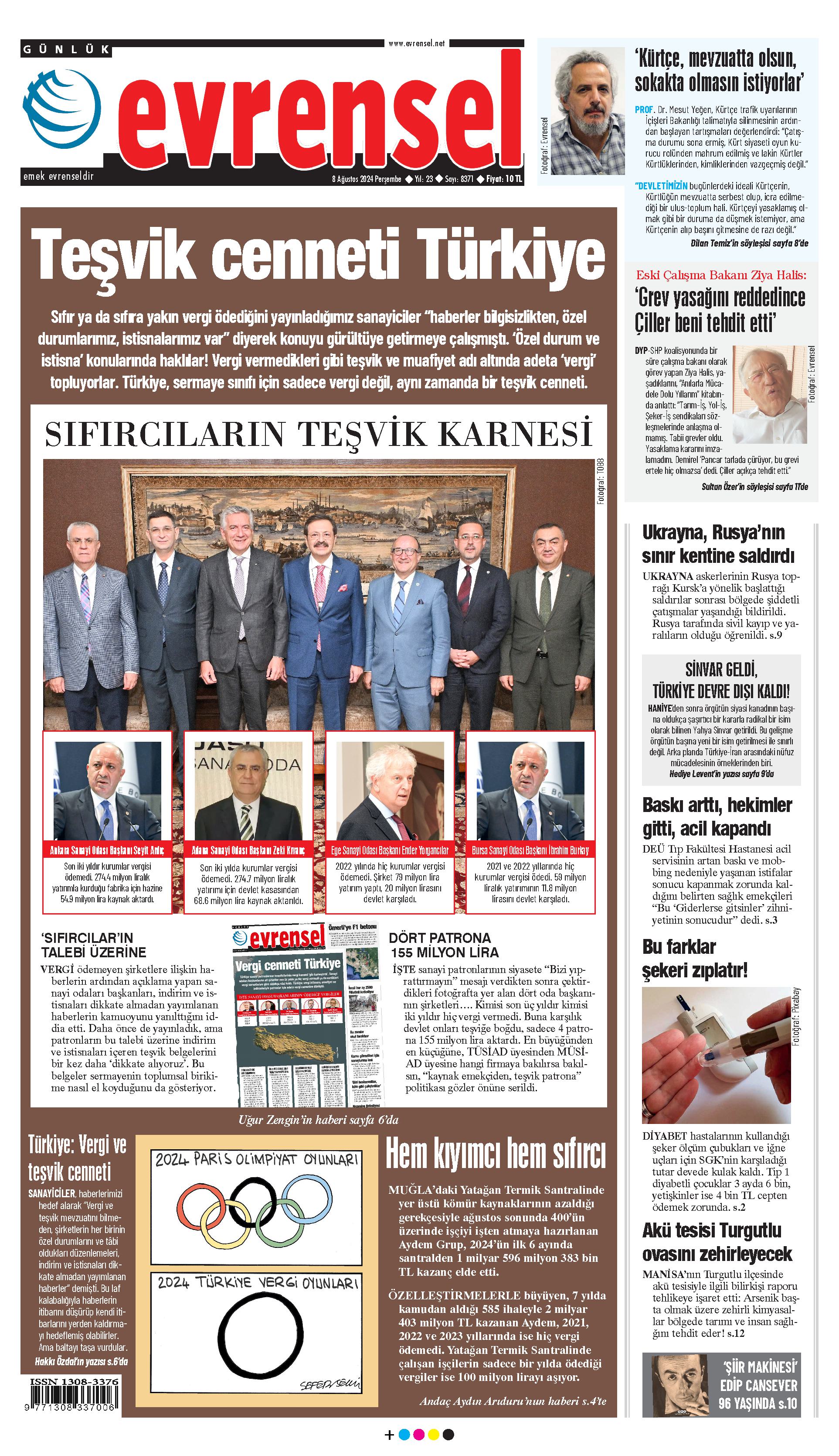 Evrensel Gazetesi Birinci Sayfa