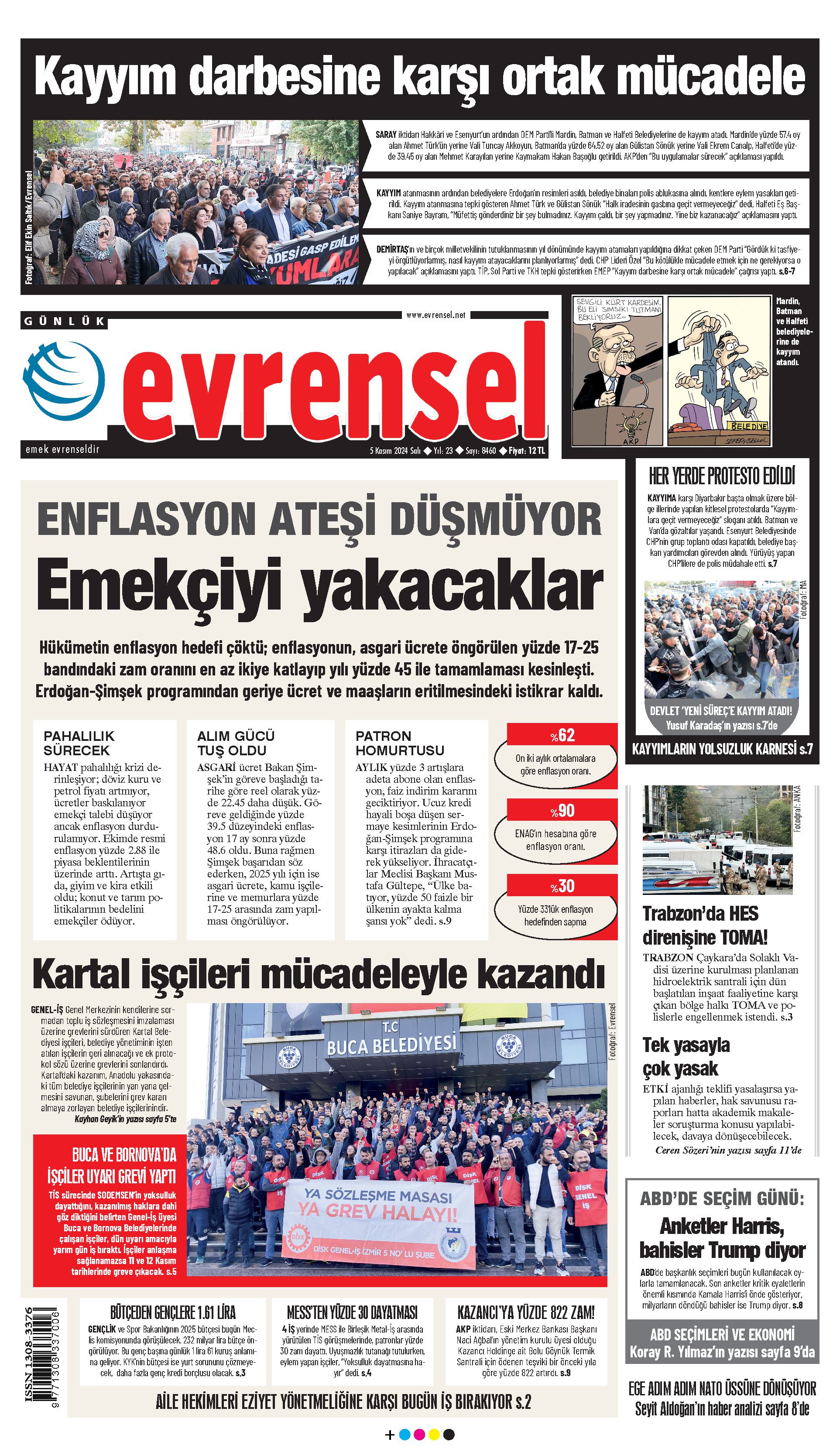 Evrensel Gazetesi Birinci Sayfa