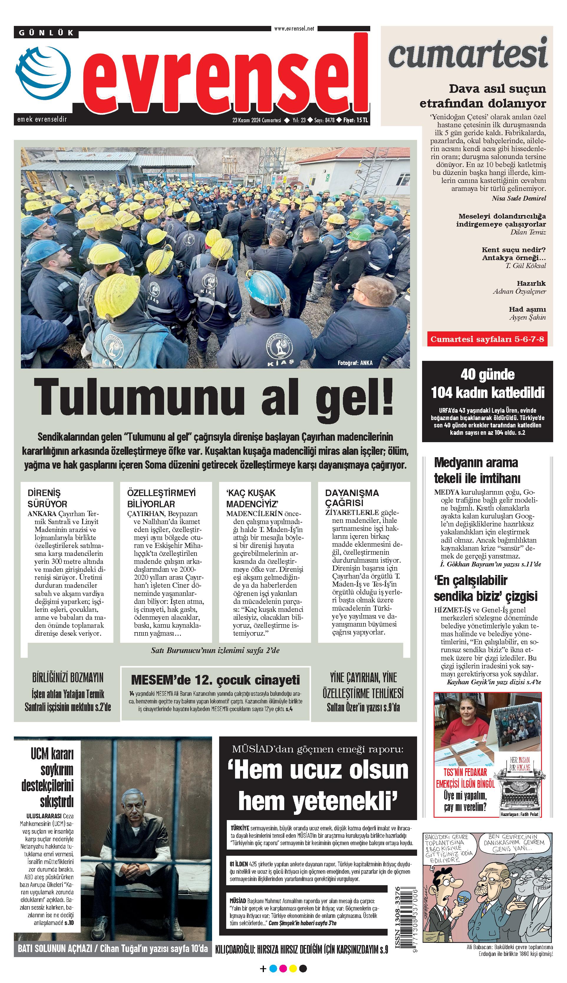 Evrensel Gazetesi Birinci Sayfa