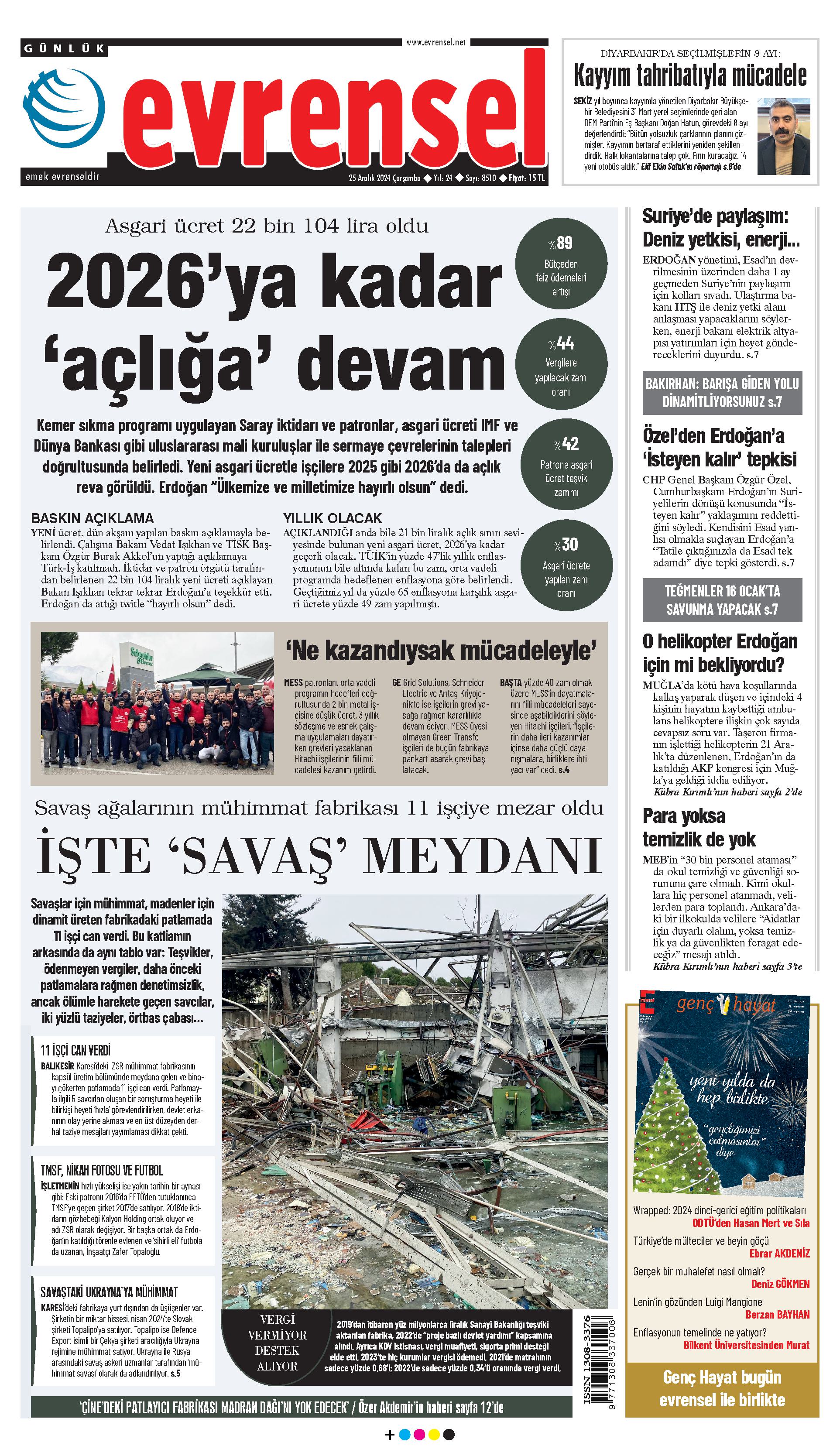 Evrensel Gazetesi Birinci Sayfa