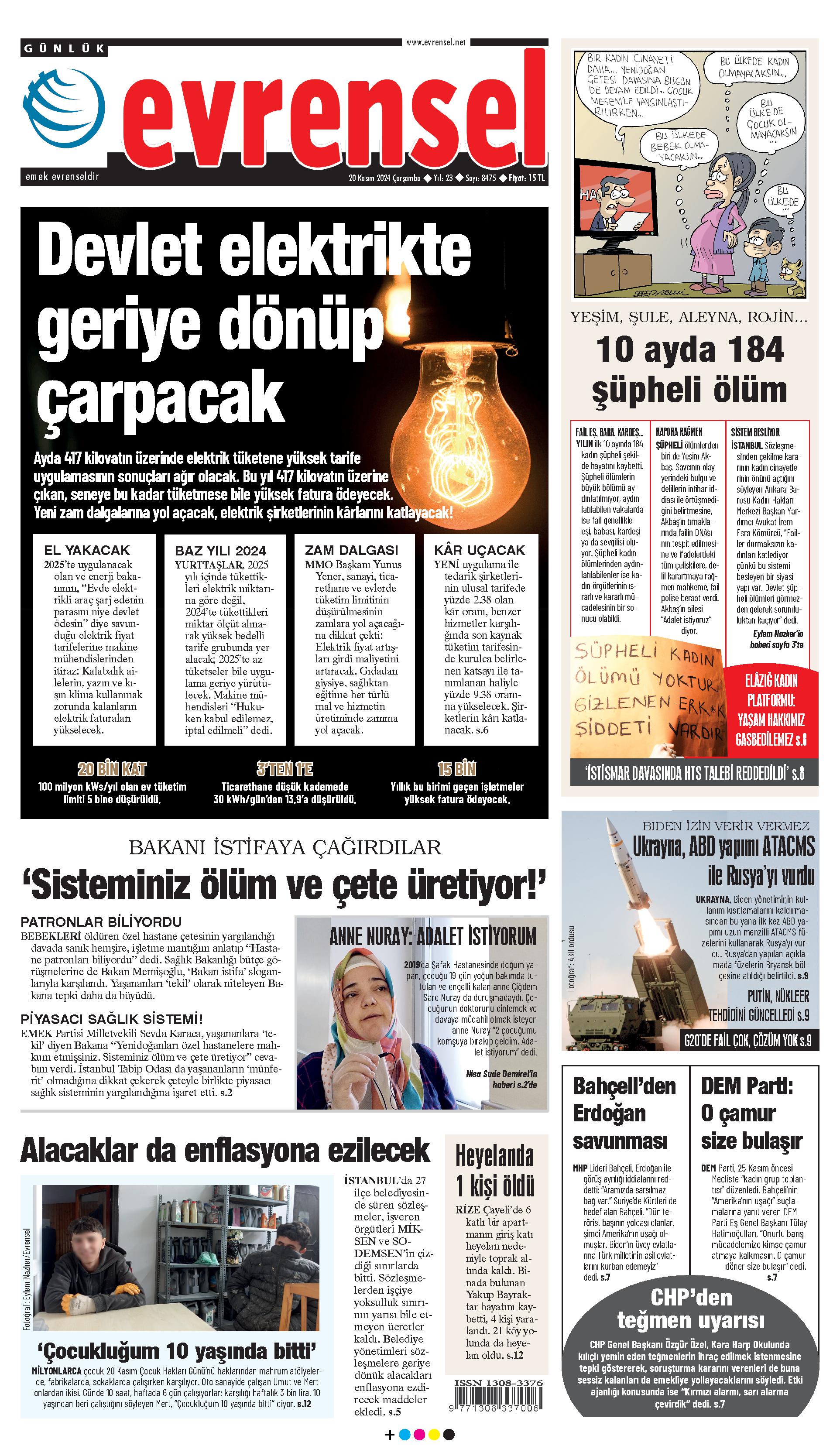 Evrensel Gazetesi Birinci Sayfa