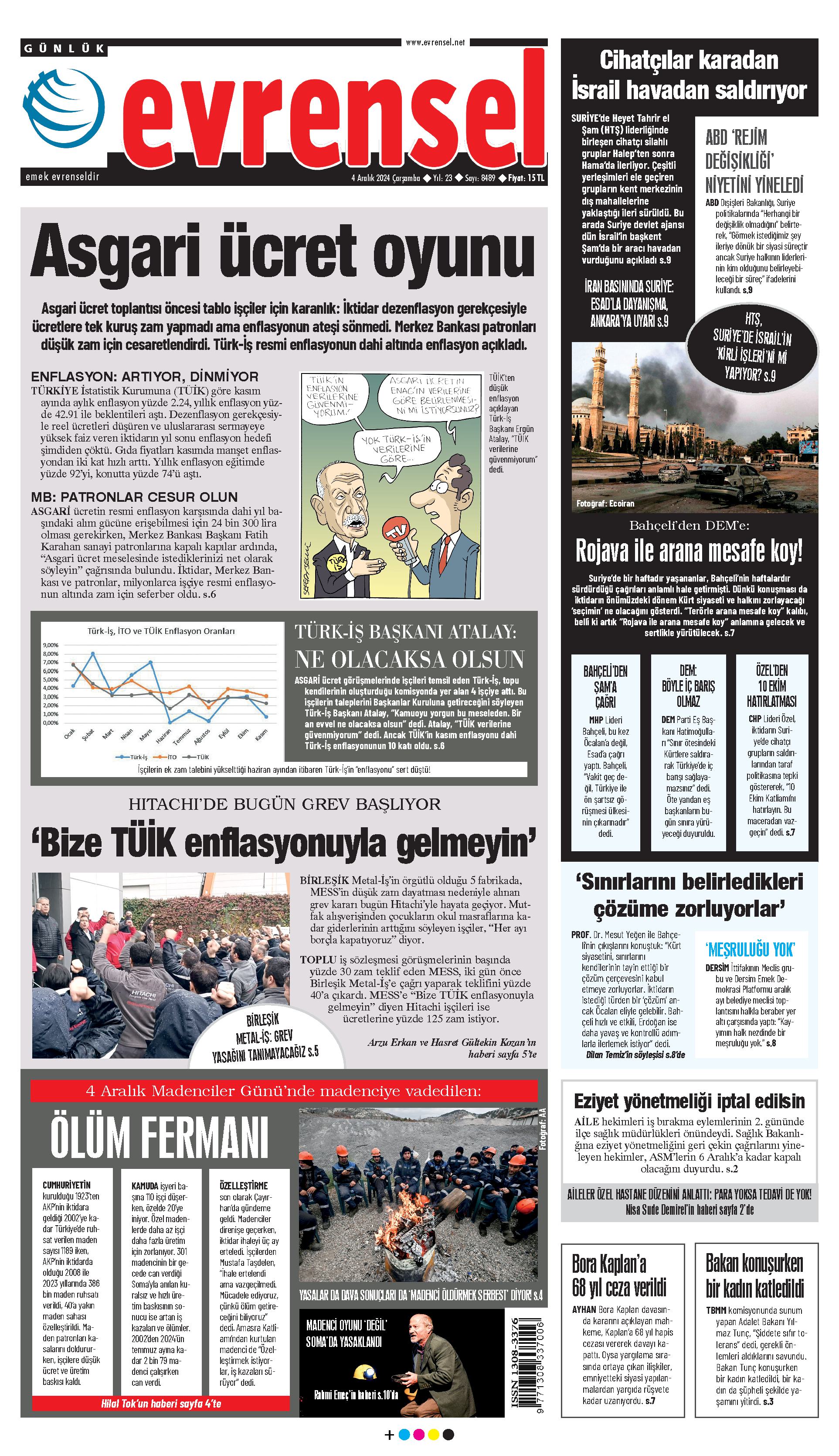 Evrensel Gazetesi Birinci Sayfa